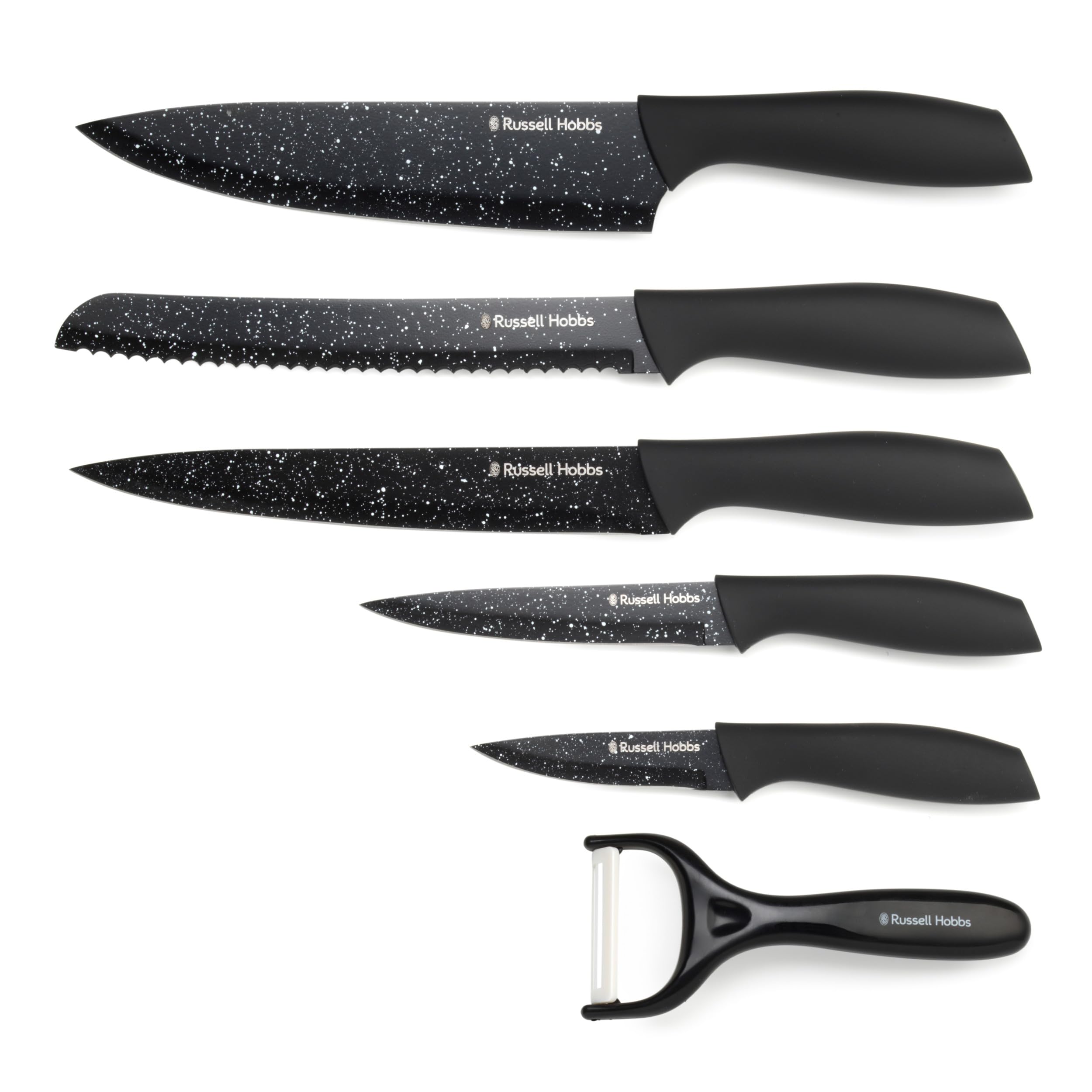 Russell Hobbs 6-Piece Knife & Peeler Set - Marble-Effect Non-Stick Blades | Soft-Touch Handles 1