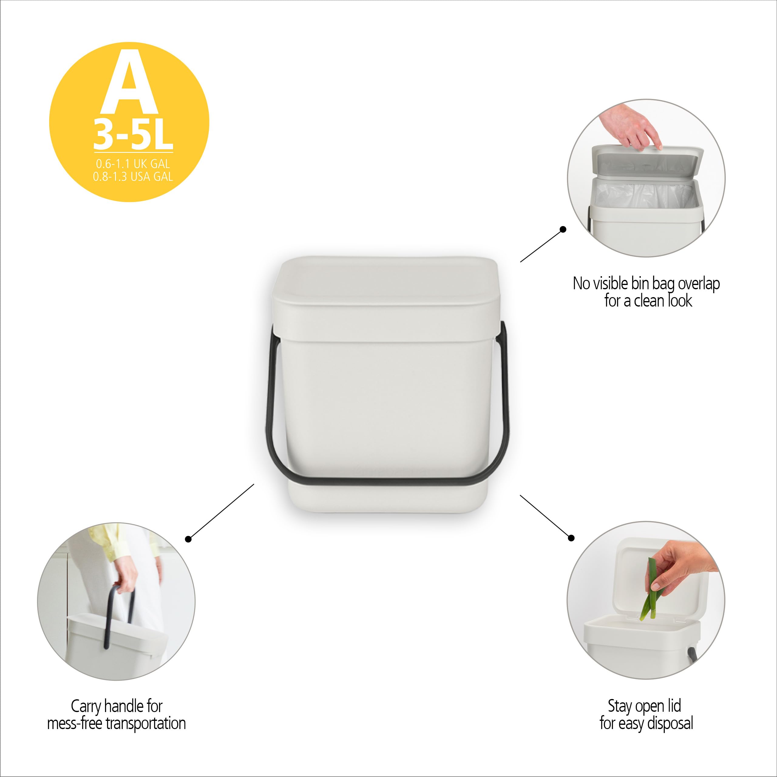 Brabantia Sort & Go Food Waste Bin - 3L Capacity | Jade Green | Space-Efficient Plastic 4