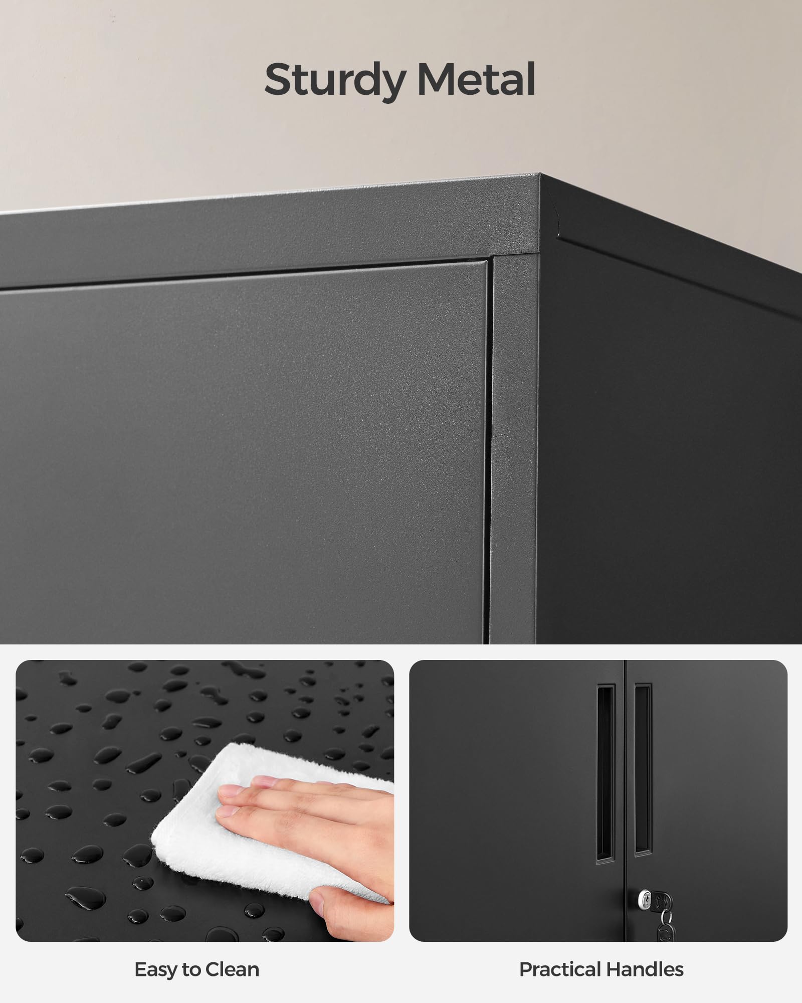 SONGMICS Multipurpose Steel Storage Cabinet - 2 Lockable Doors | 40x80x90 cm | Black 6