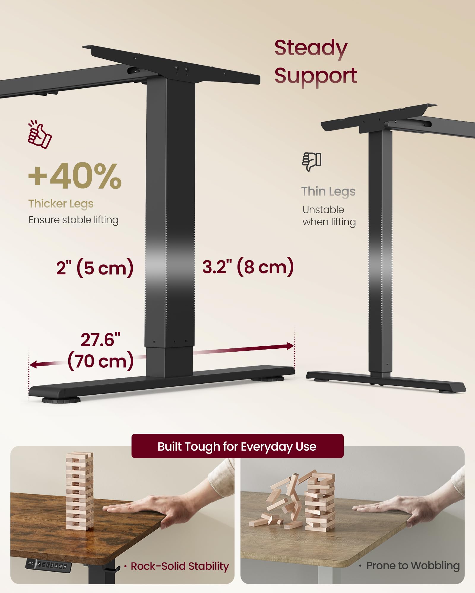 VASAGLE Electric Standing Desk - Spacious 140x80cm Desktop | USB-C Port | Quiet Lift 72-120cm 5
