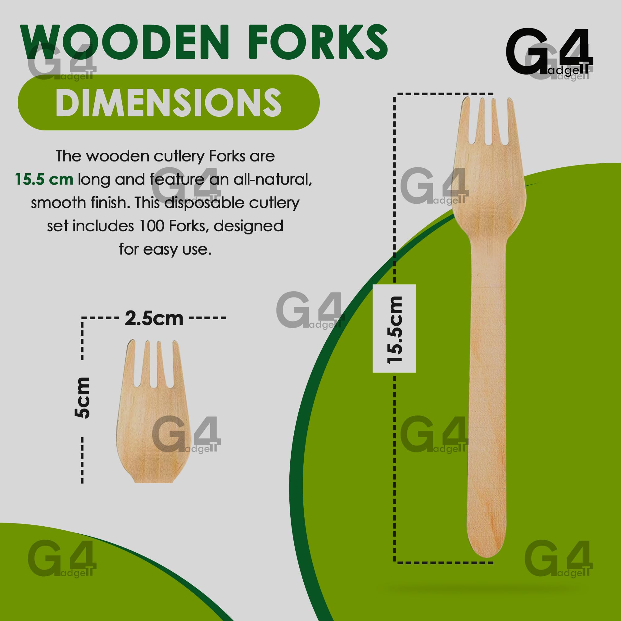 G4GADGET 100-Pack Wooden Forks - Durable, Splinter-Free Disposable Birch Wood Utensils