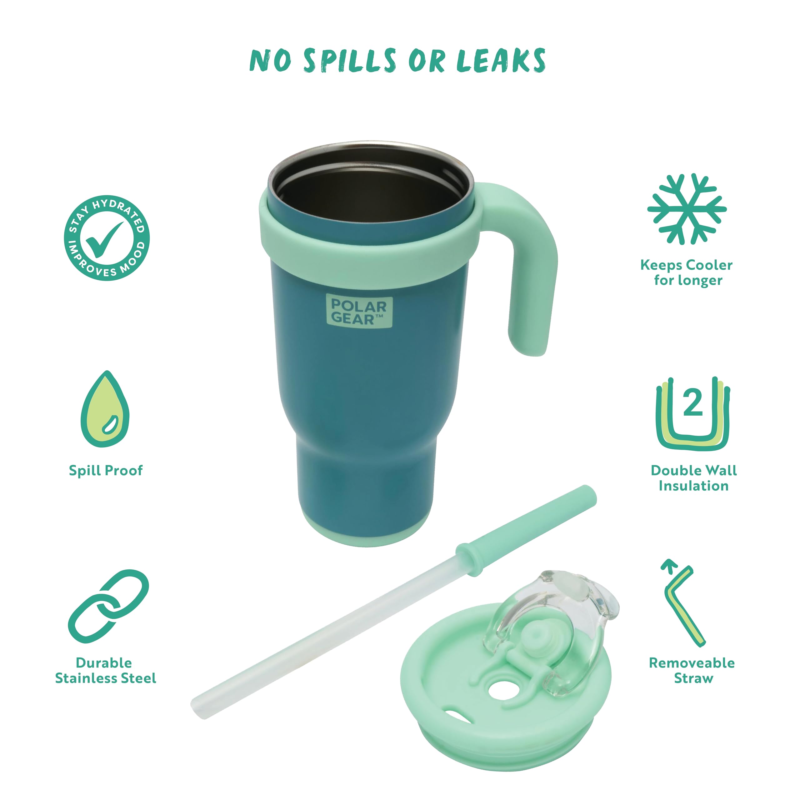 Polar Gear 520ml Kids Stainless Steel Water Bottle Tumbler with Straw | Teal 5