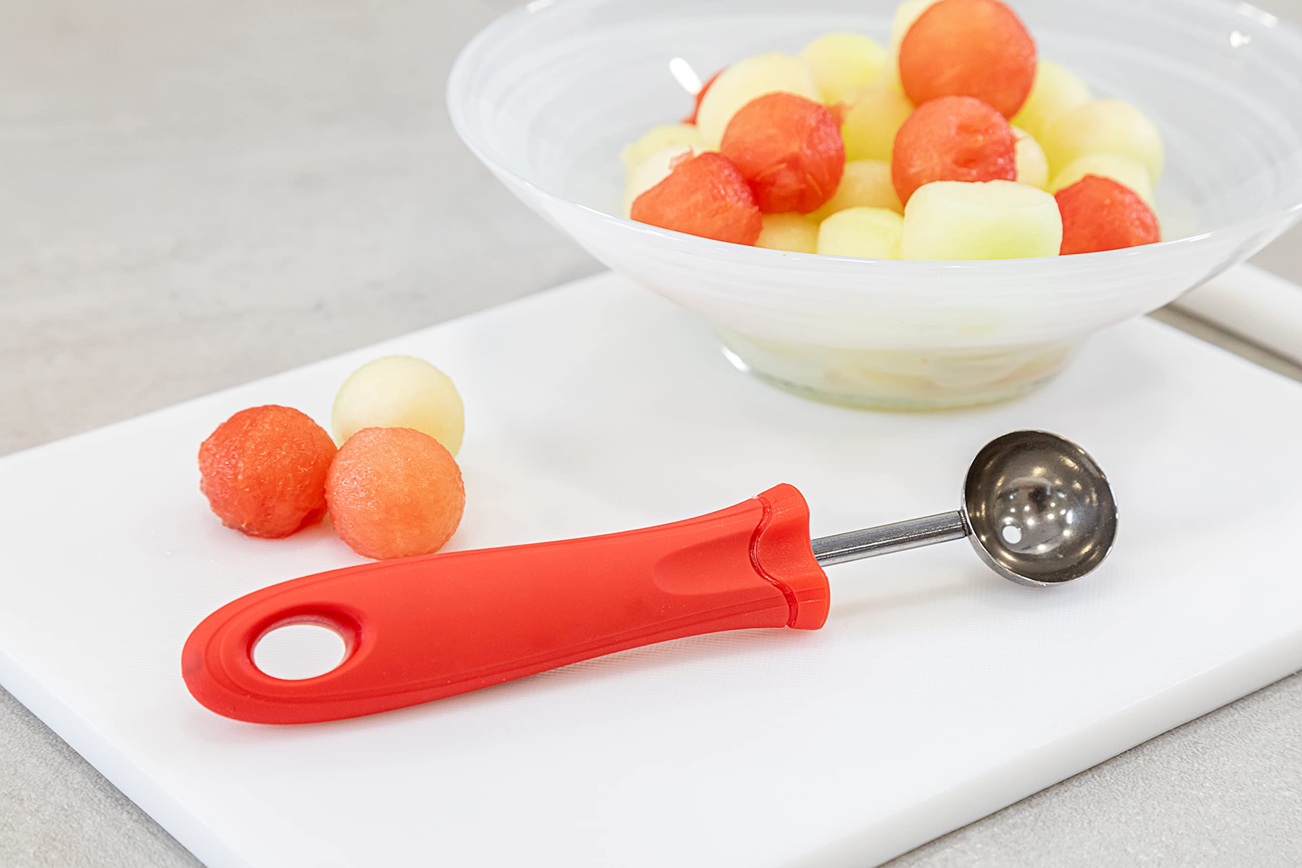 KitchenCraft Melon Spoon - Soft Grip Stainless Steel Fruit Scoop | Red | 1.5 x 2.6 x 7.2 cm 5