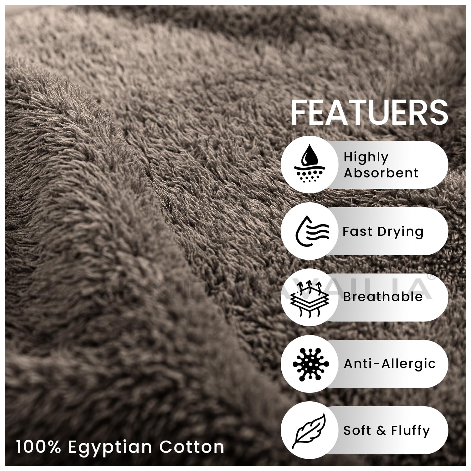 GC GAVENO CAVAILIA 8 Piece Towel Set - 450 GSM Quick Dry Cotton | Dark Grey | 4 Face, 2 Hand, 2 Bath Towels 4