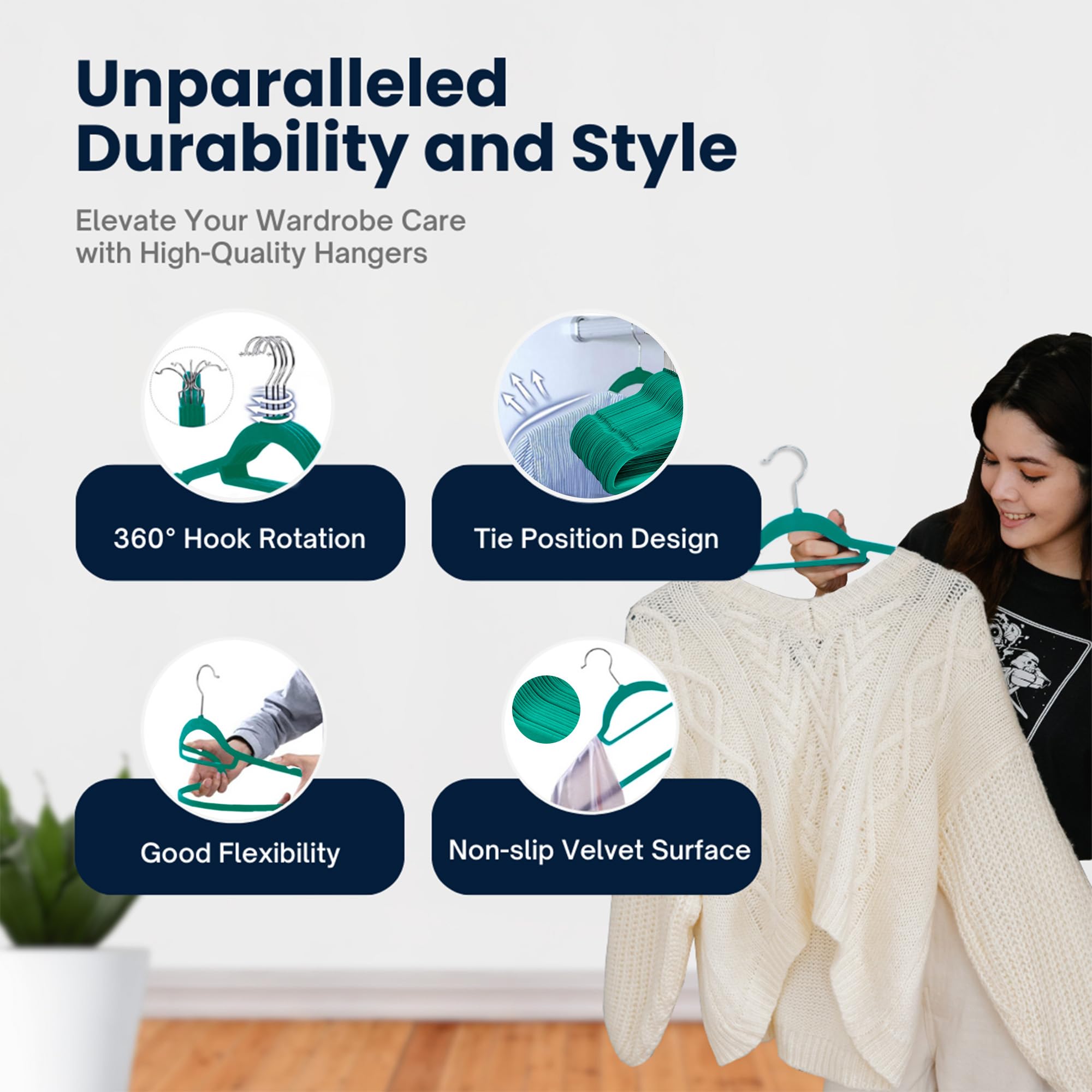 Sasha Morel Velvet Hangers - 50 Pack Non-Slip Space Saving Coat Hangers | Teal 6