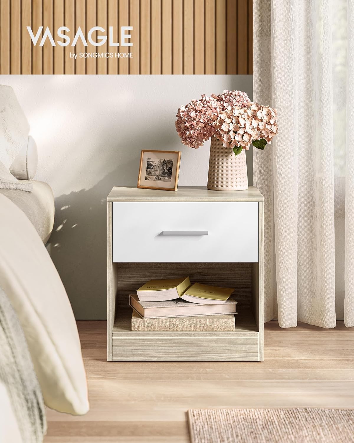 VASAGLE Bedside Table - Modern Look | Drawer & Open Compartment | 39x28x41 cm 4