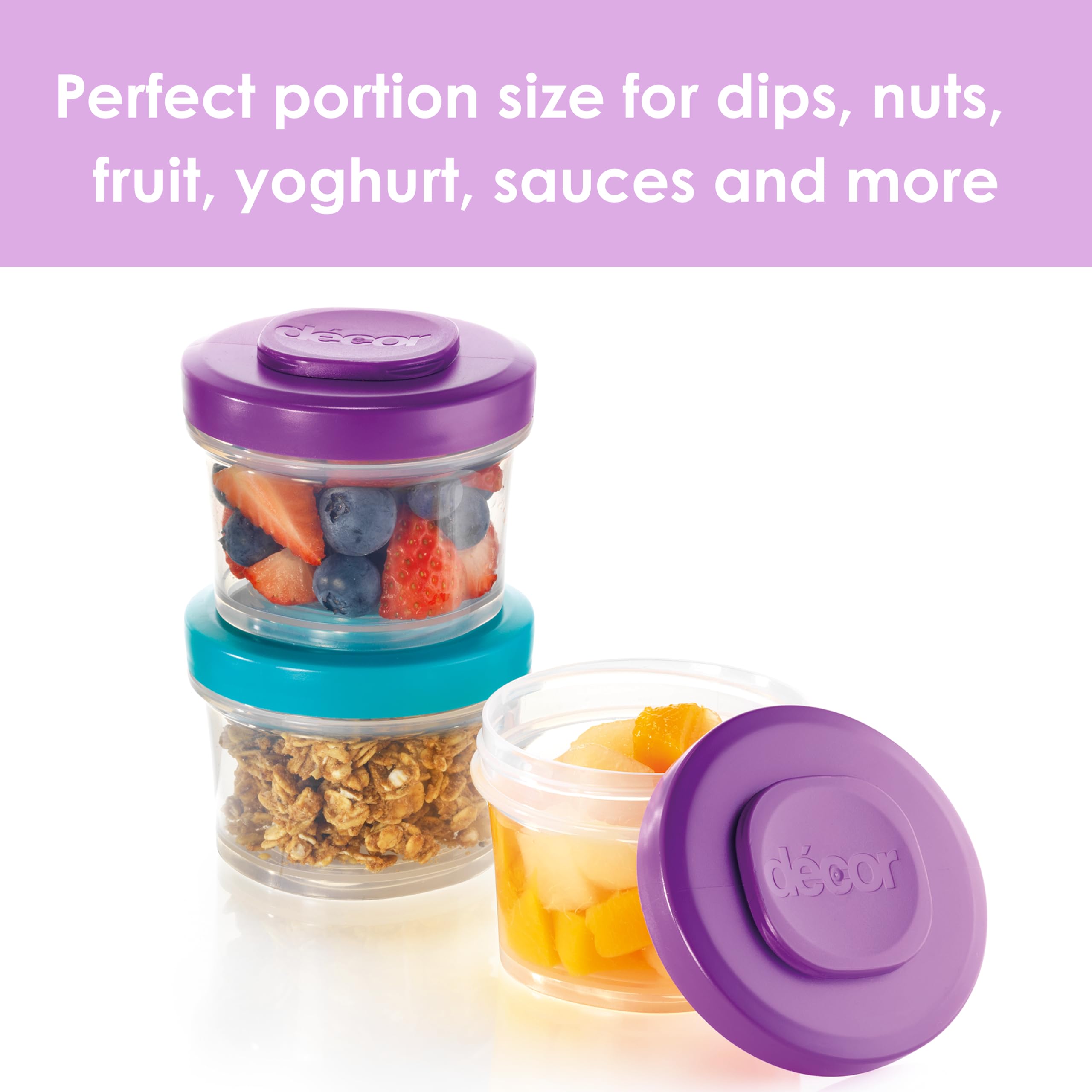 Décor Go Click & Stack Snack Tubs - 2 Pack Leakproof Food Storage | 150ml x 2 | Freezer & Microwave Safe 4