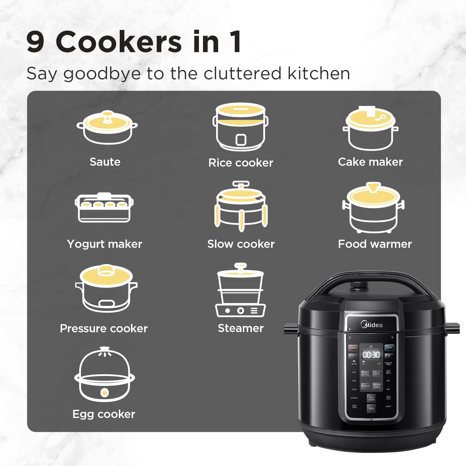 Midea Pressure Cooker with 14 presets and 7.6L Multi Cooker(Yogurt Maker, R 6