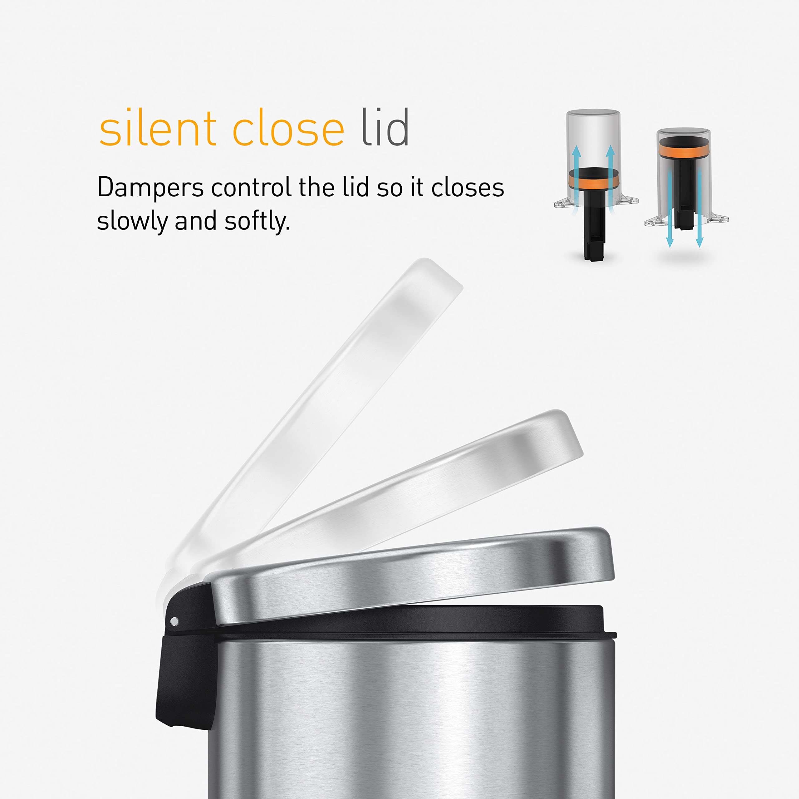 simplehuman CW1853CB 4.5L Round Pedal Bin - Silent Close Lid | Strong Steel Pedal | White Steel 5