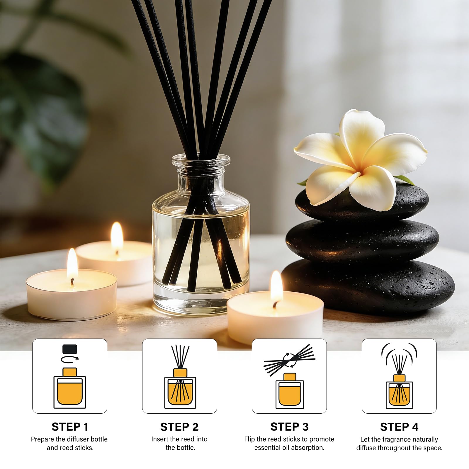 Admygo 100pcs Reed Diffuser Sticks - 7.8 Inch Natural Rattan & Black Mix | Thick Design for Essential Oils 5