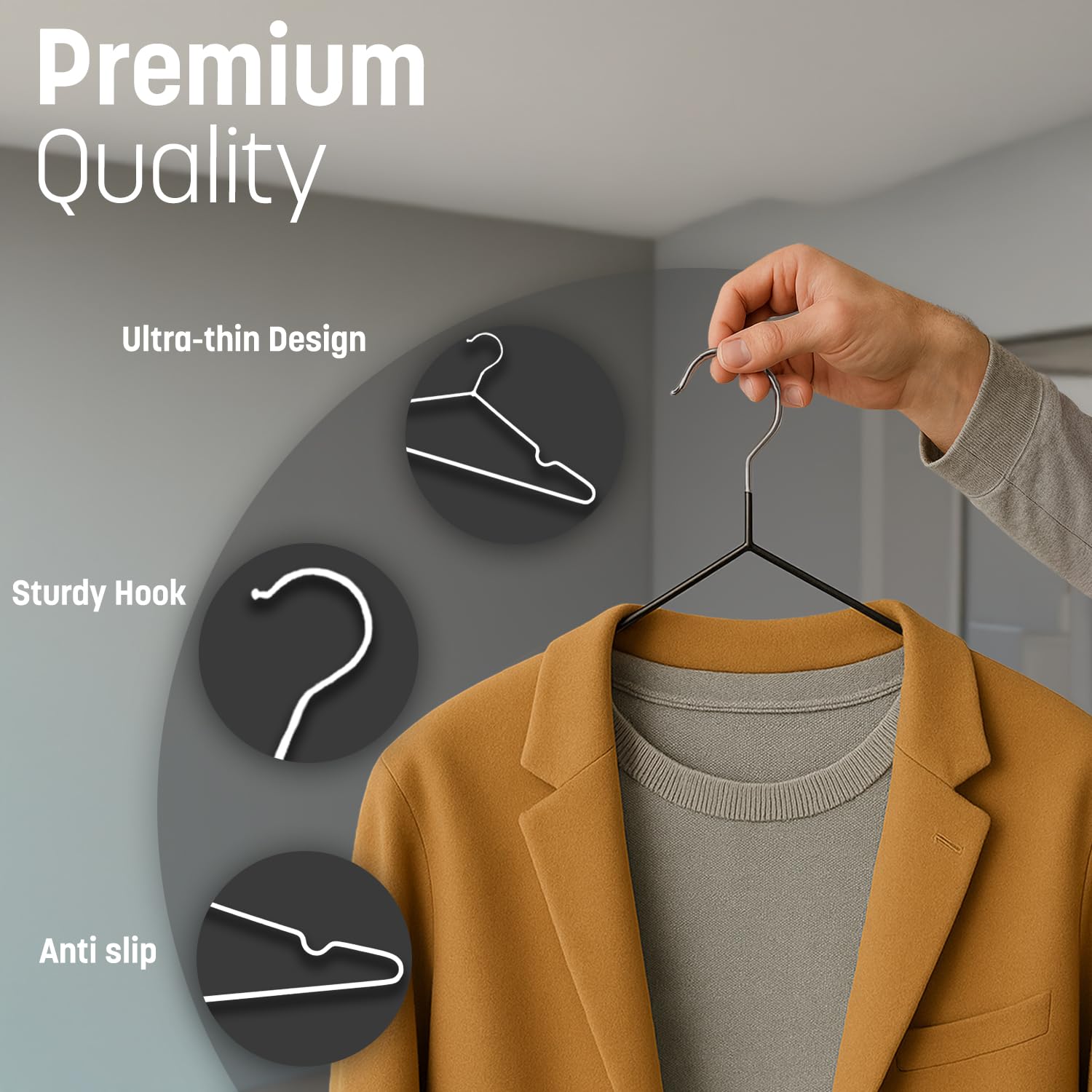 KEPLIN 20 Pack Rubber Coated Metal Hangers - Heavy Duty, Space Saving, Anti-Slip | Black 5