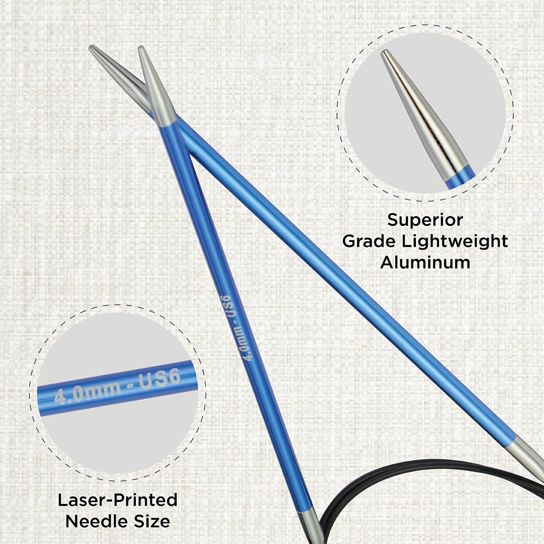 KNITPRO Zing Fixed Circular Knitting Needles - 60cm Length, 4.00mm (Blue) | Lightweight Aluminium 2