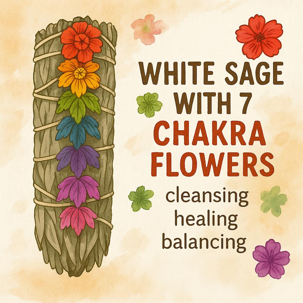 VIE Sage Smudge Stick with 7 Chakra Flowers - White Sage Scent | Promotes Relaxation 6