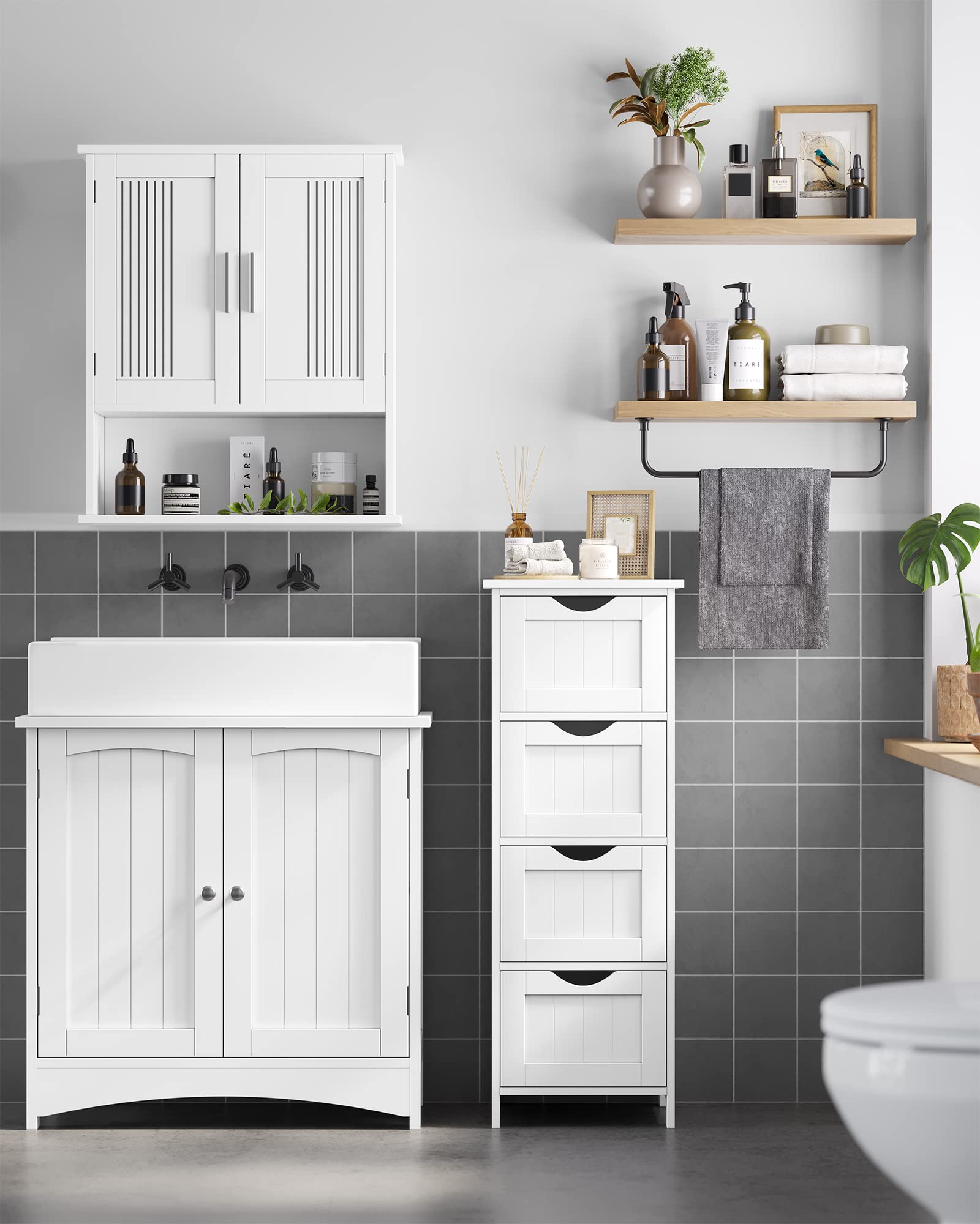 VASAGLE Bathroom Floor Storage Cabinet - 4 Drawers, Modern Style, White | 30 x 30 x 82 cm 7