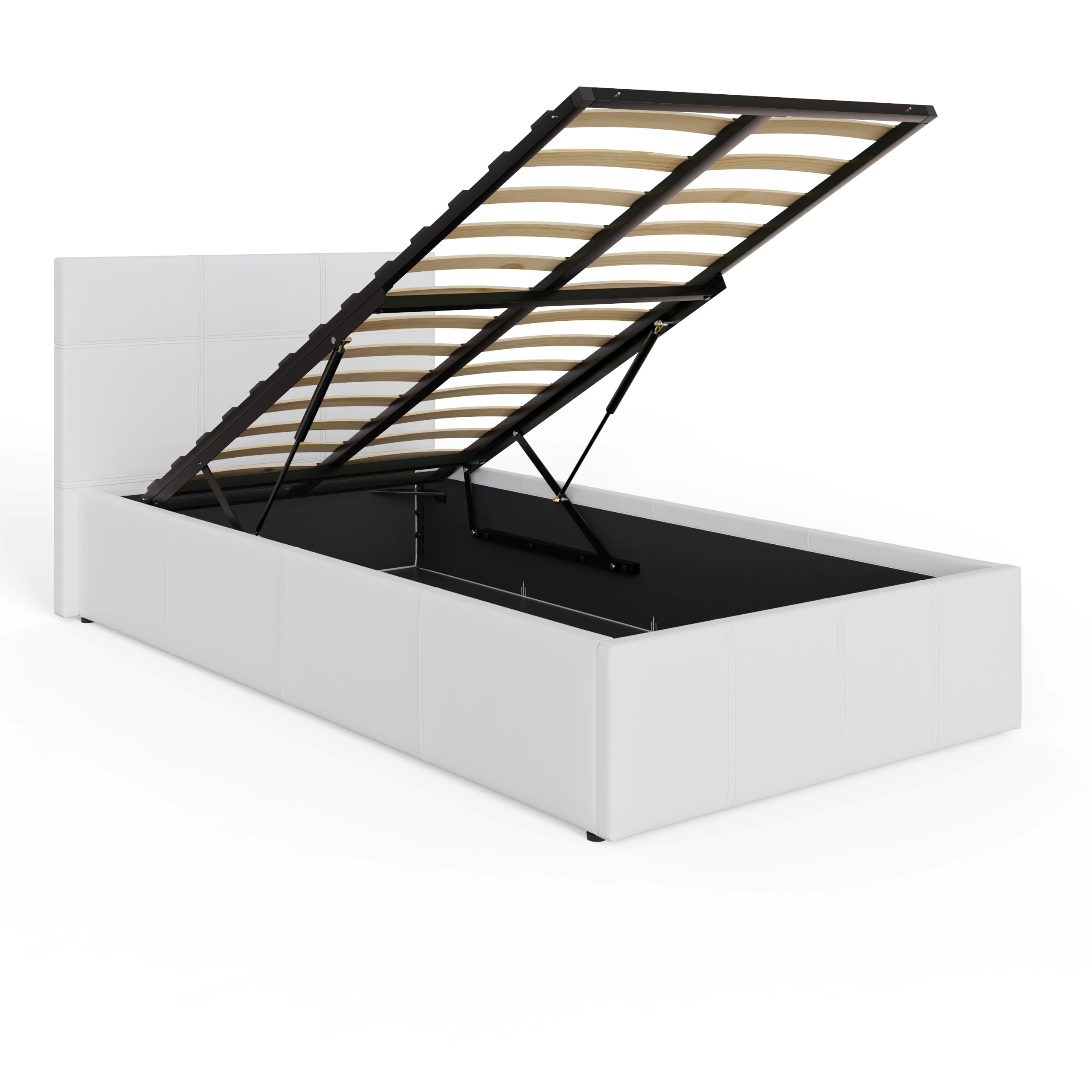 GFW Classic Ottoman Storage Bed - Single Size, White Faux Leather Upholstery | Gas Lift 9