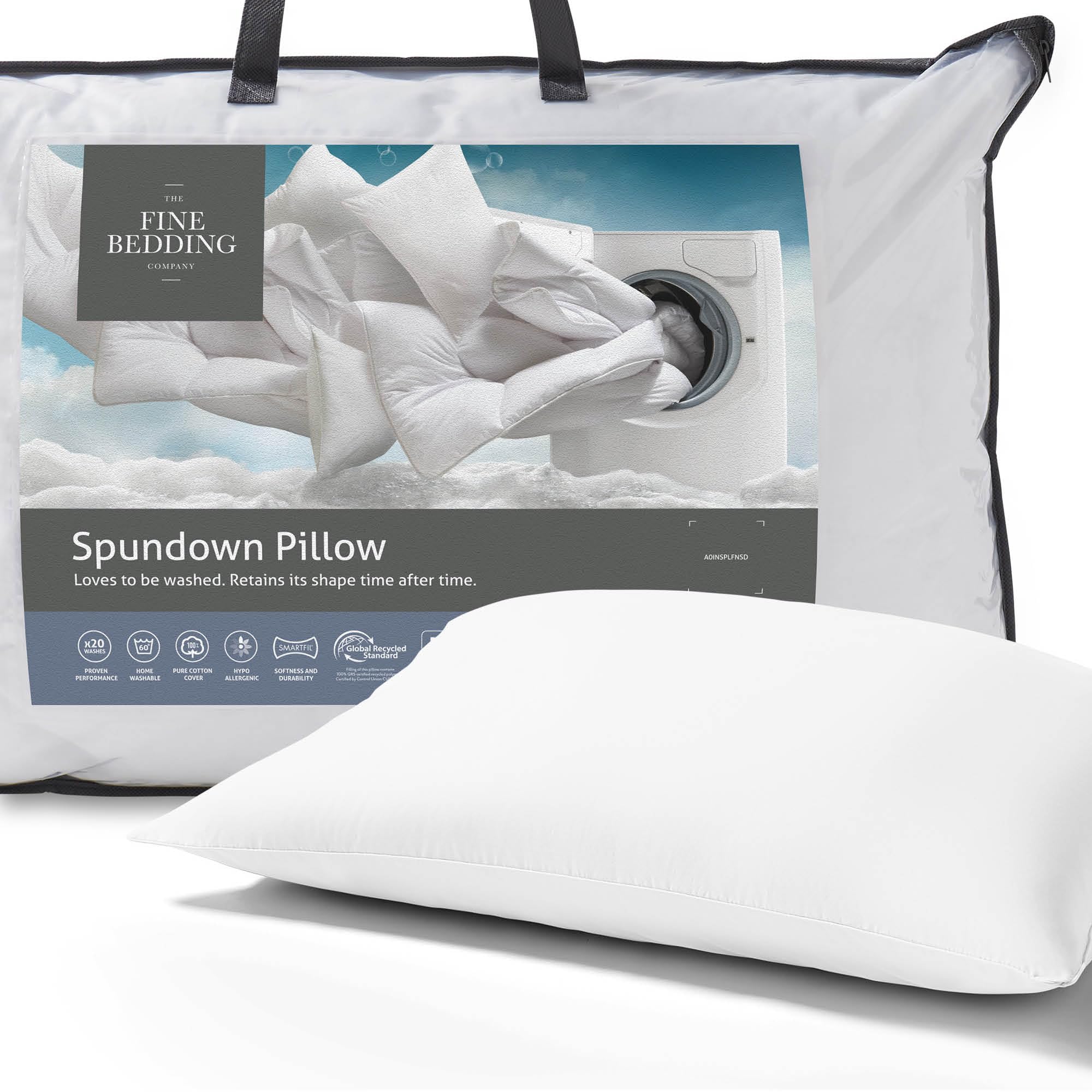 The Fine Bedding Company Spundown Pillow - Medium Support | Hypoallergenic | Washable at 60°C