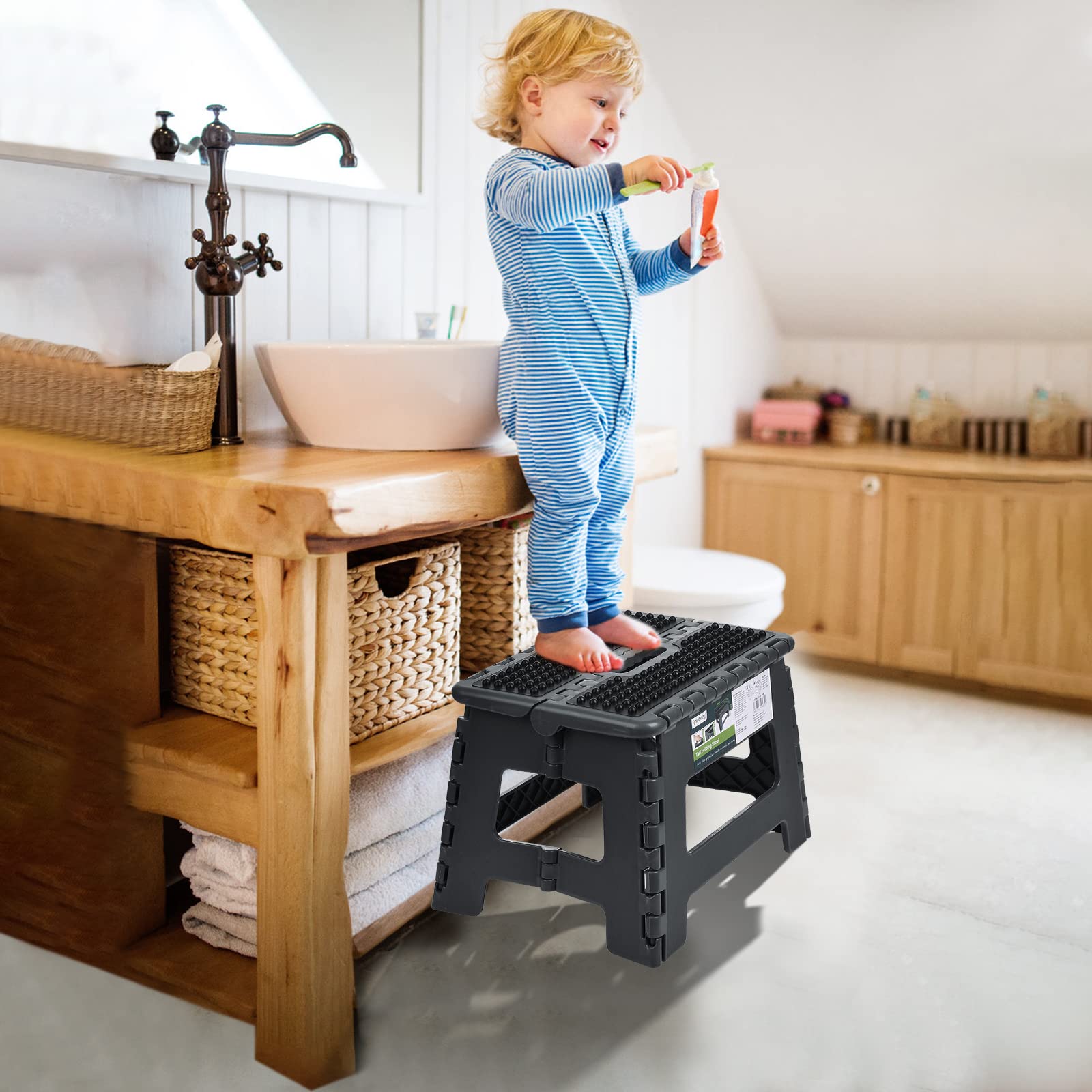 Rainberg Folding Step Stool - Small 9 Inch | Supports up to 150kg | Anti-Slip Plastic 2