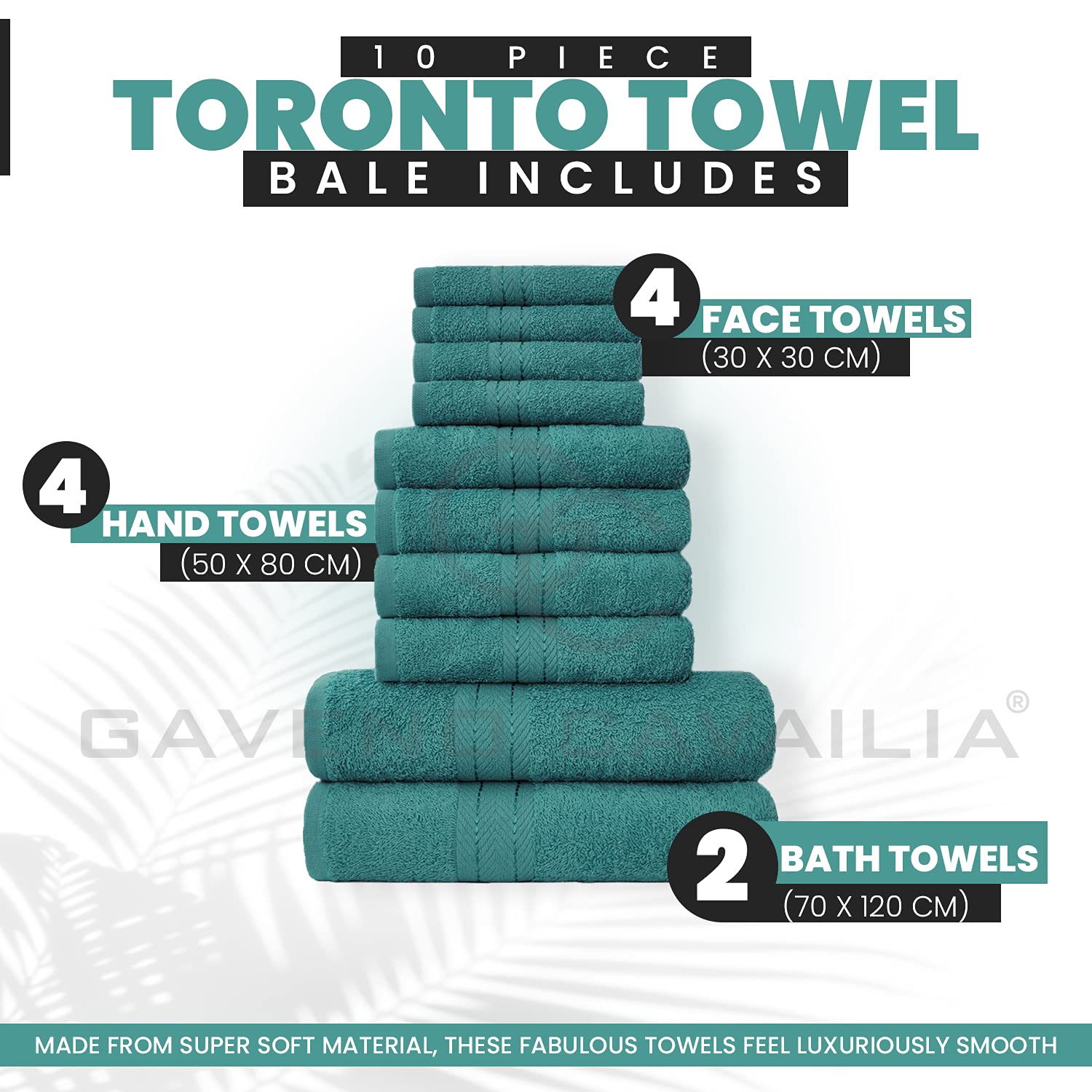 GC GAVENO CAVAILIA 10 Piece Cotton Towel Set - 450 GSM | Quick Drying Teal Bale 5