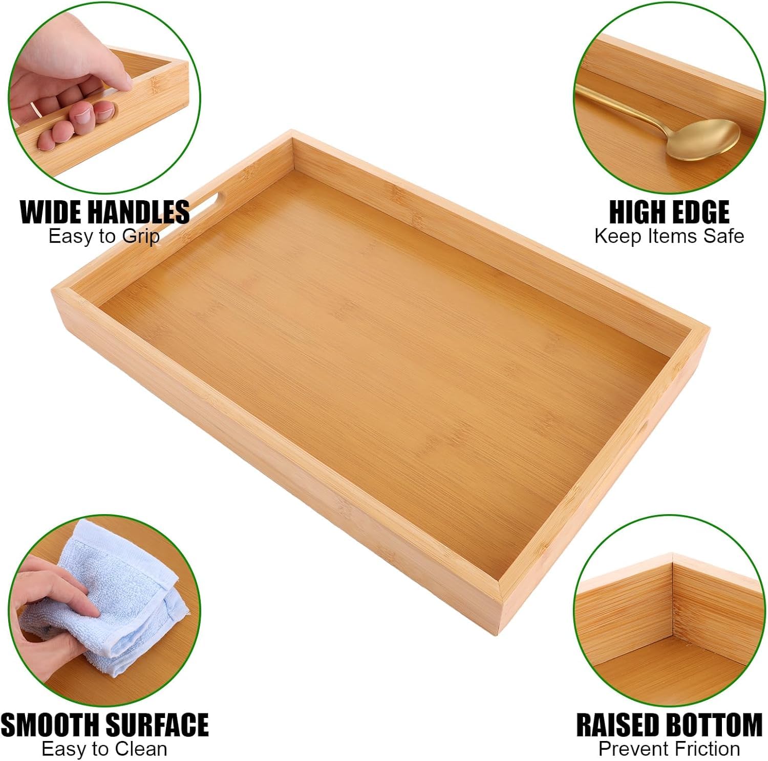 ASelected Bamboo Serving Platter with Handles | Rustic Style | 38 x 25 cm 3
