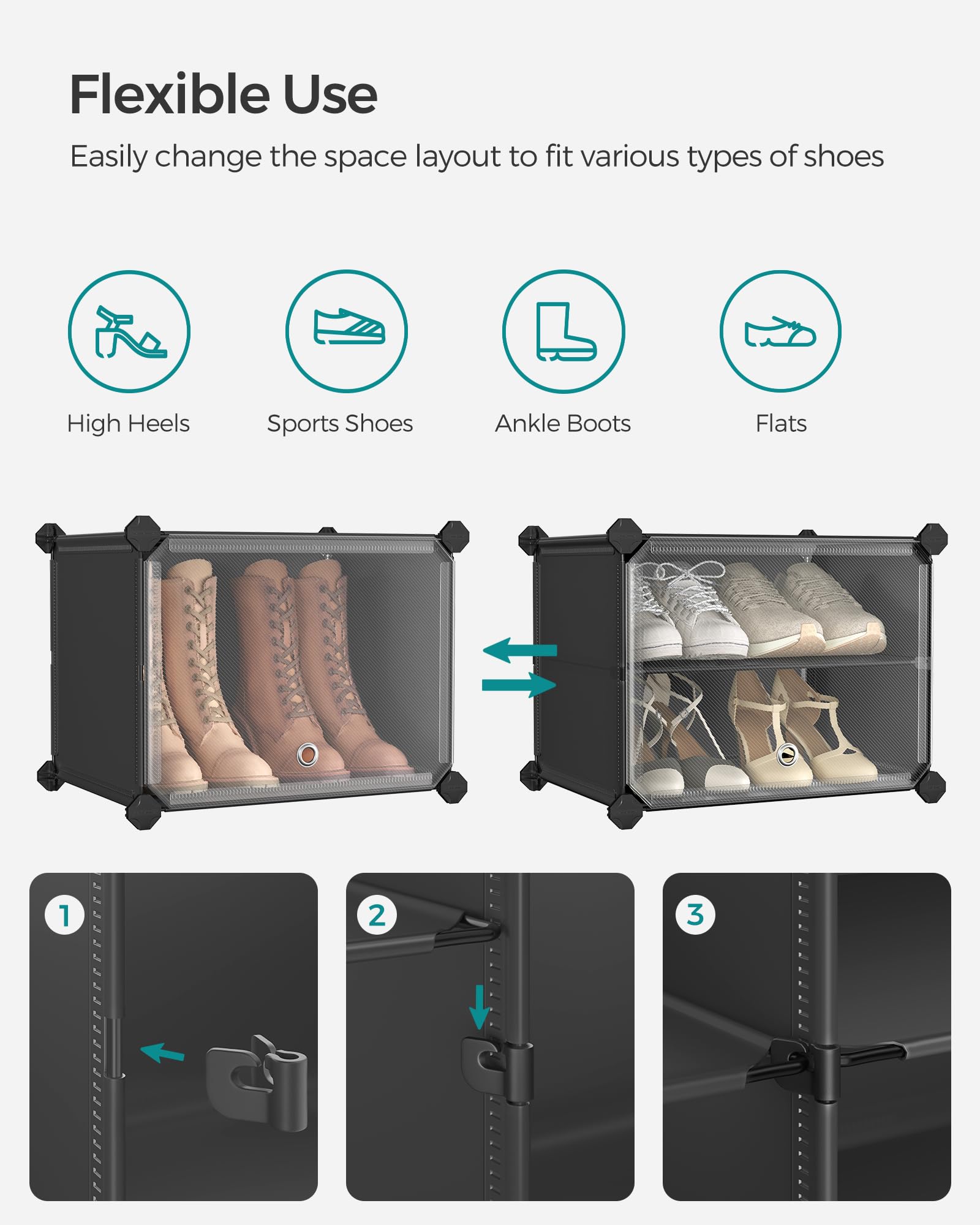 SONGMICS Modular Shoe Rack - 10 Slots Storage Unit | Steel Frame | Black | 30x40x30 cm per Slot 8