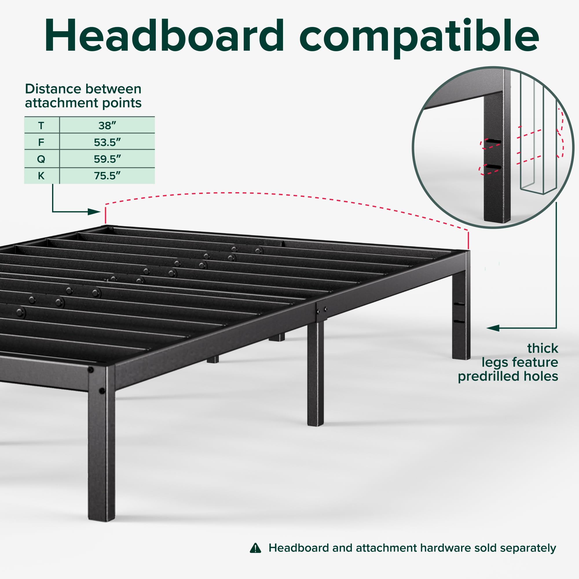 Zinus Elias Single Bed Frame - Black Alloy Steel | 190x90cm | 350 lbs Capacity 5
