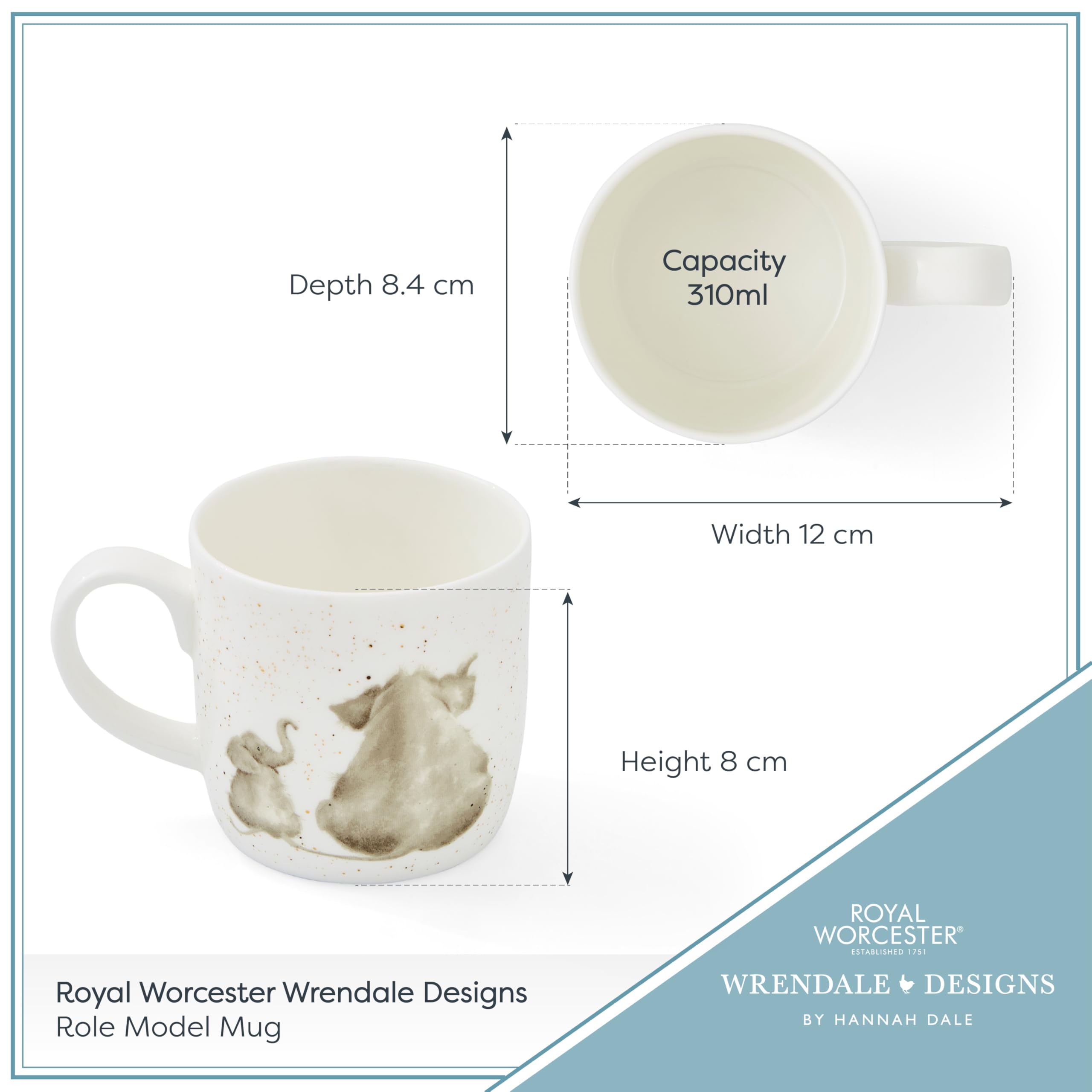 Royal Worcester Wrendale Designs Elephant Mug - Fine Bone China | 310ml | Dishwasher & Microwave Safe 7