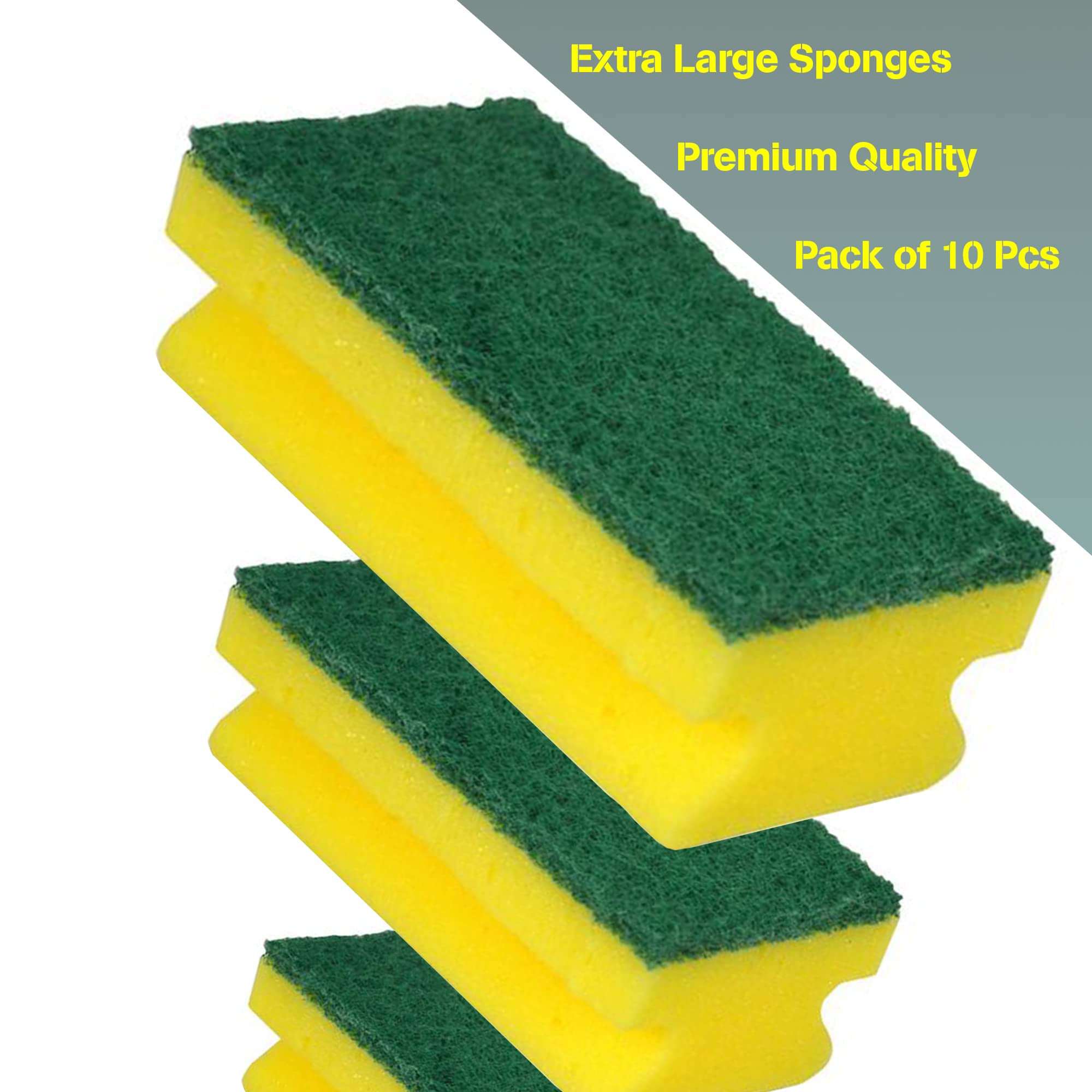 HomeSmith Heavy Duty Scrub Sponge Scourer - Dual-Sided Cleaning | Pack of 10 | Yellow & Green 4