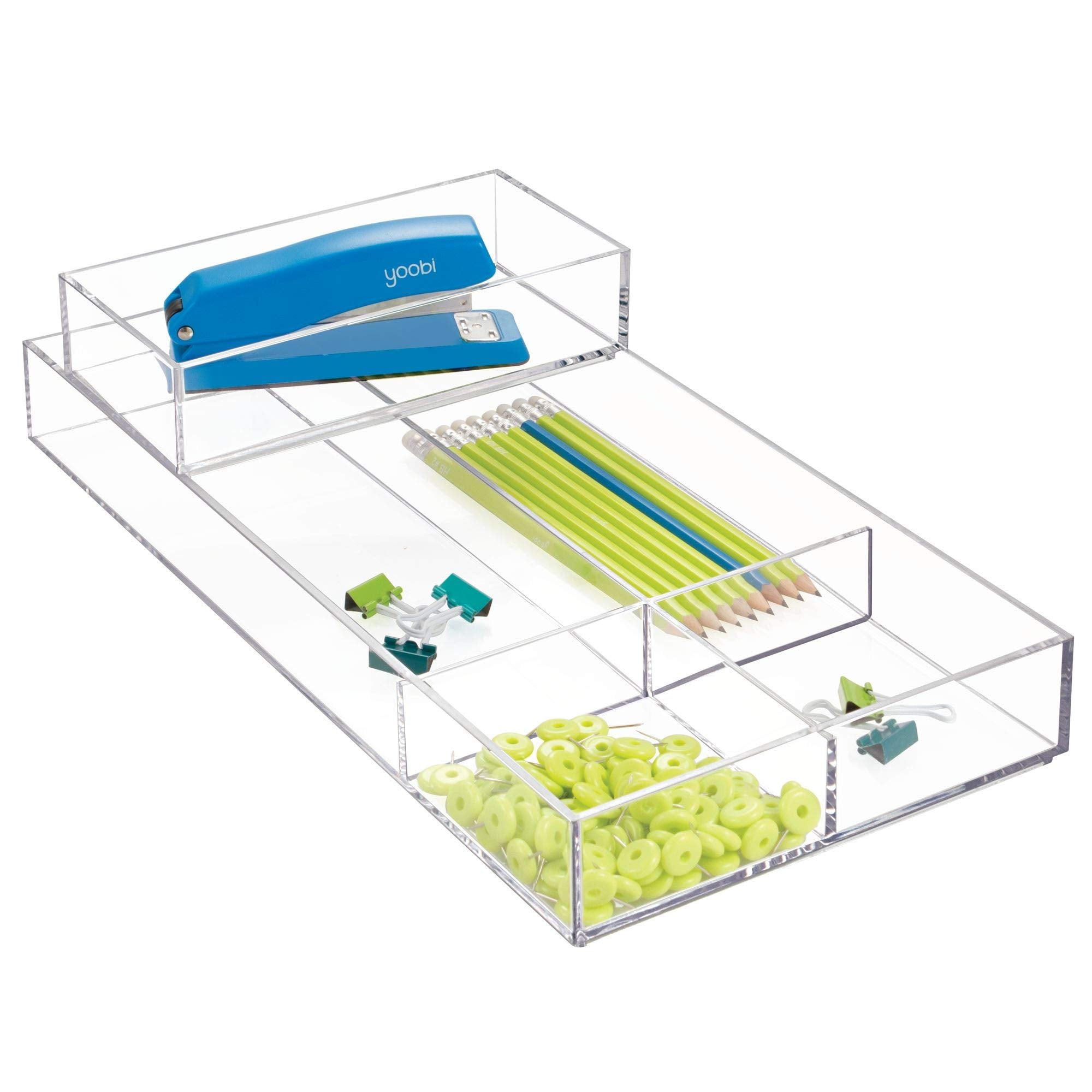 InterDesign Clarity Series Plastic Storage Box - Stackable Organiser for Cosmetics & Office | Clear | 10.1 cm x 20.3 cm 5