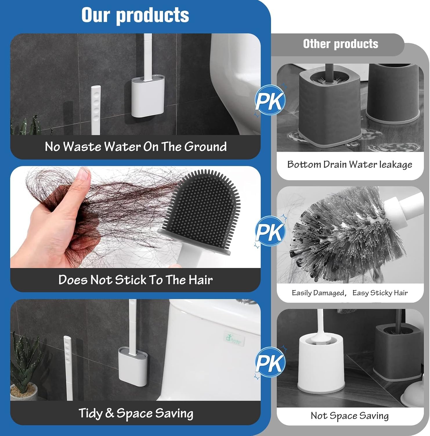 Rainberg Silicone Toilet Brush and Holder Set - 2 Pack | Wall Mountable | Anti-Drip 7