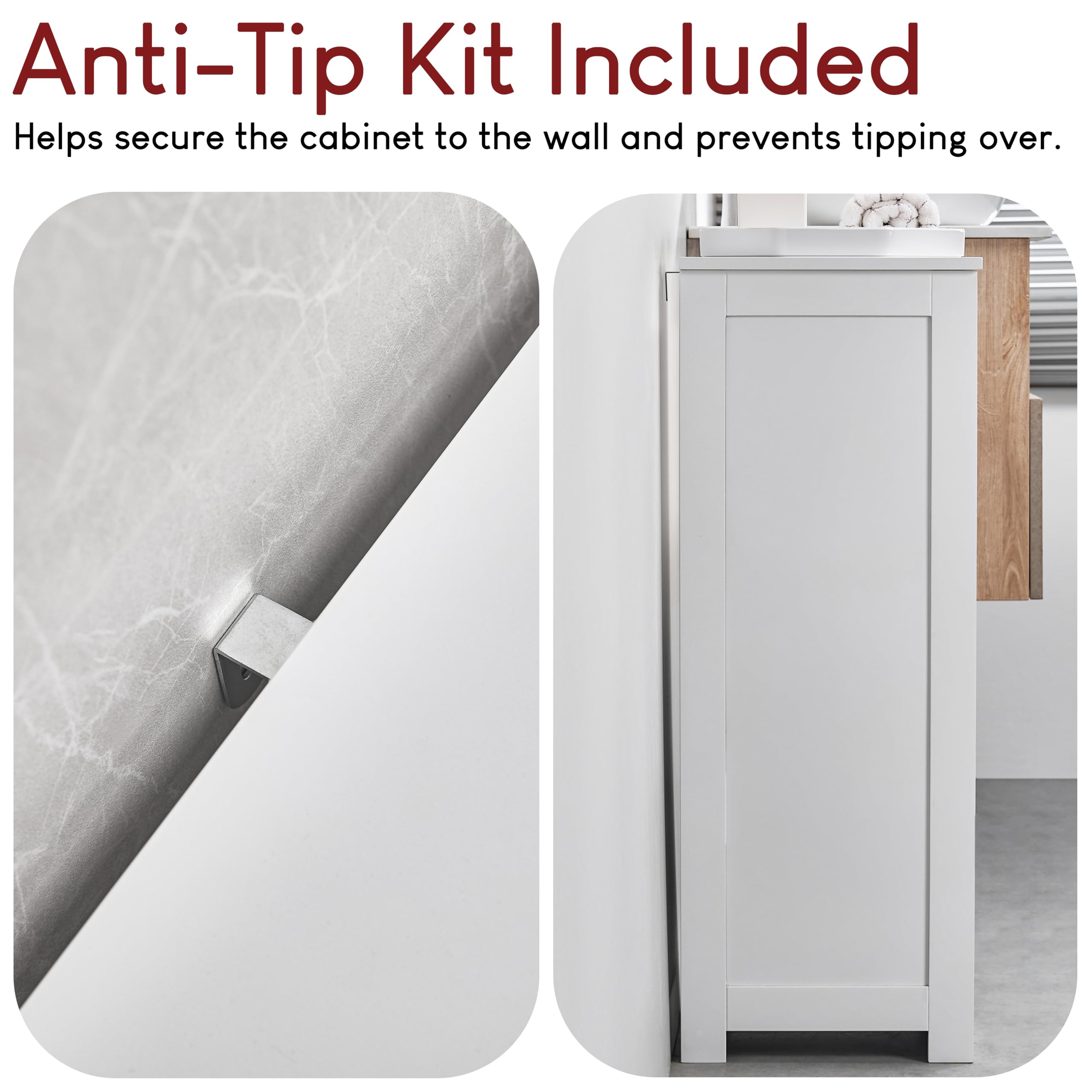 Bath Vida Freestanding Bathroom Floor Cabinet - White MDF | Compact 30x30x81cm | Adjustable Shelf 4