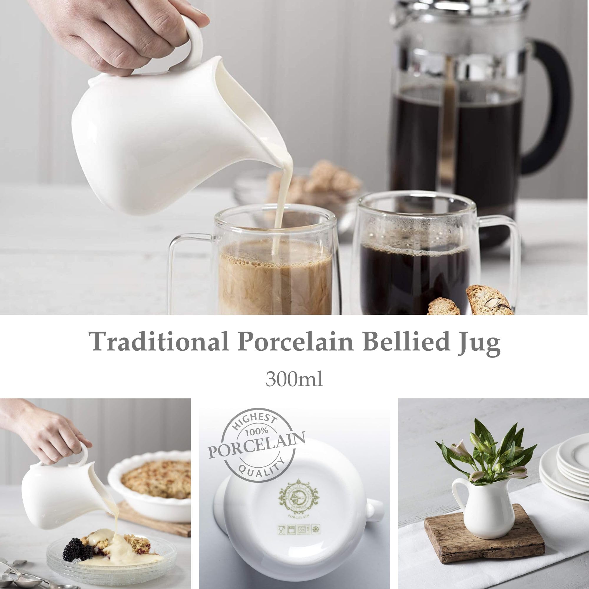 WM Bartleet & Sons Porcelain Traditional Cream & Milk Jug - 300ml | Oven-to-Table 2