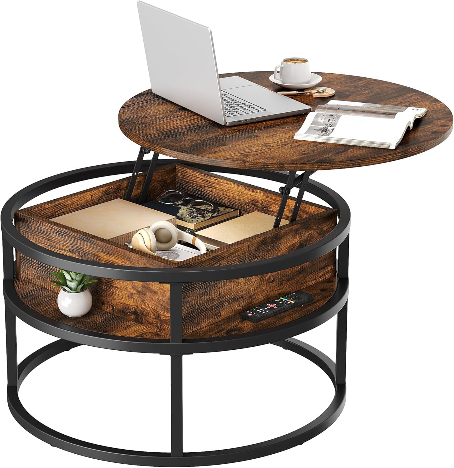 YITAHOME Round Lift Top Coffee Table - Storage, Modern Style, Brown | 80x80x47cm 1