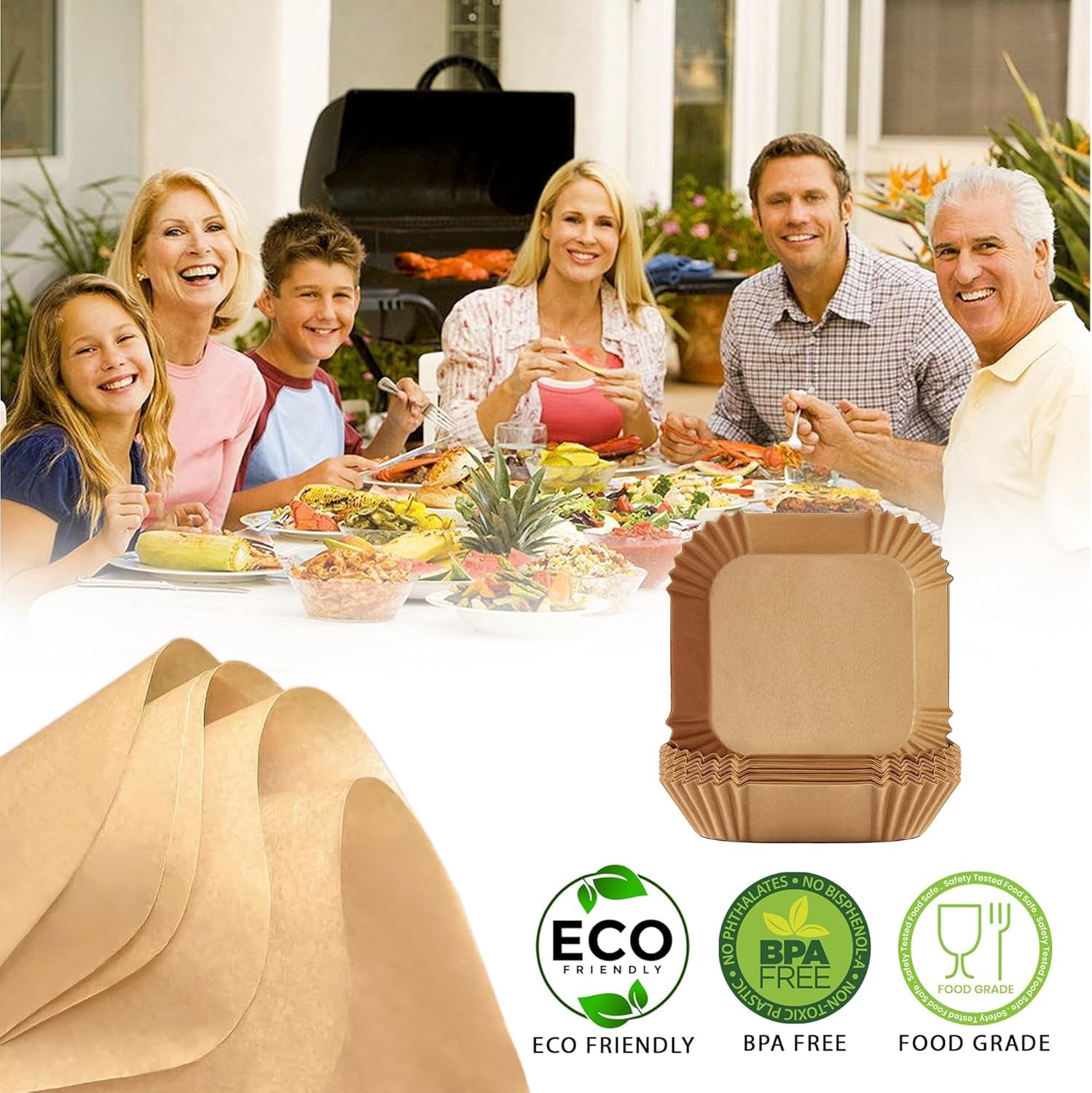Roe Tenpo Air Fryer Liners - 100Pcs Disposable, Non-Stick Parchment Paper for Ninja, COSORI, Tefal | 7.9 Inch Square 4