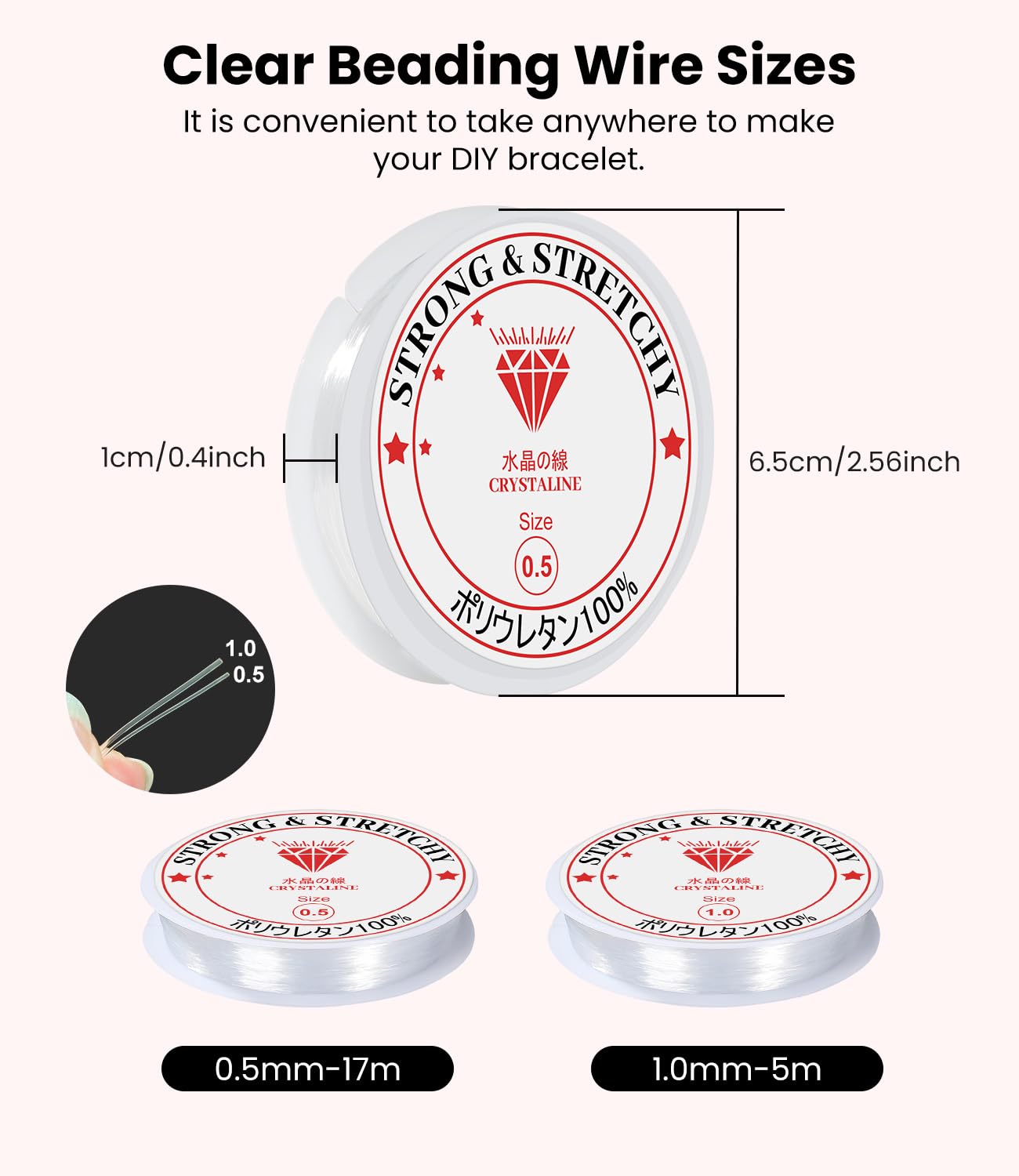 Lafefe Strong & Stretchy Elastic Beading String Kit - 0.5mm (17m) + 1.0mm (5m) Transparent Nylon 2