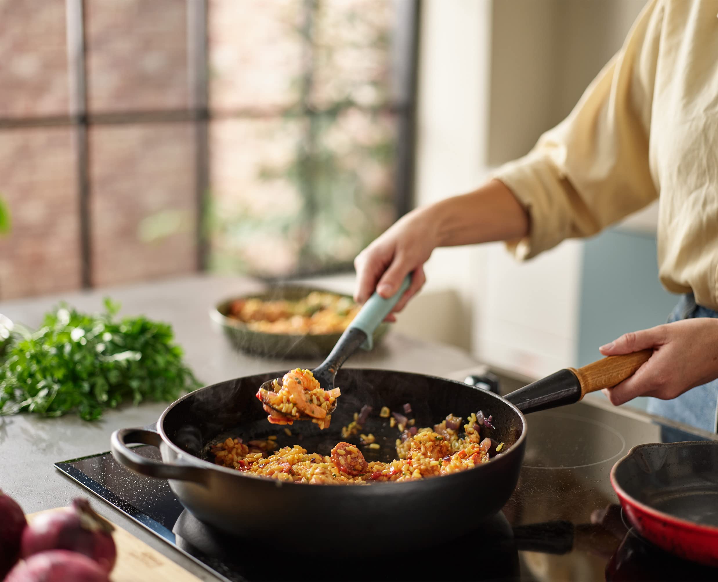 Joseph Joseph Duo Solid Cooking Spoon - Hygienic Design | Heat Resistant Nylon Head | Opal 5