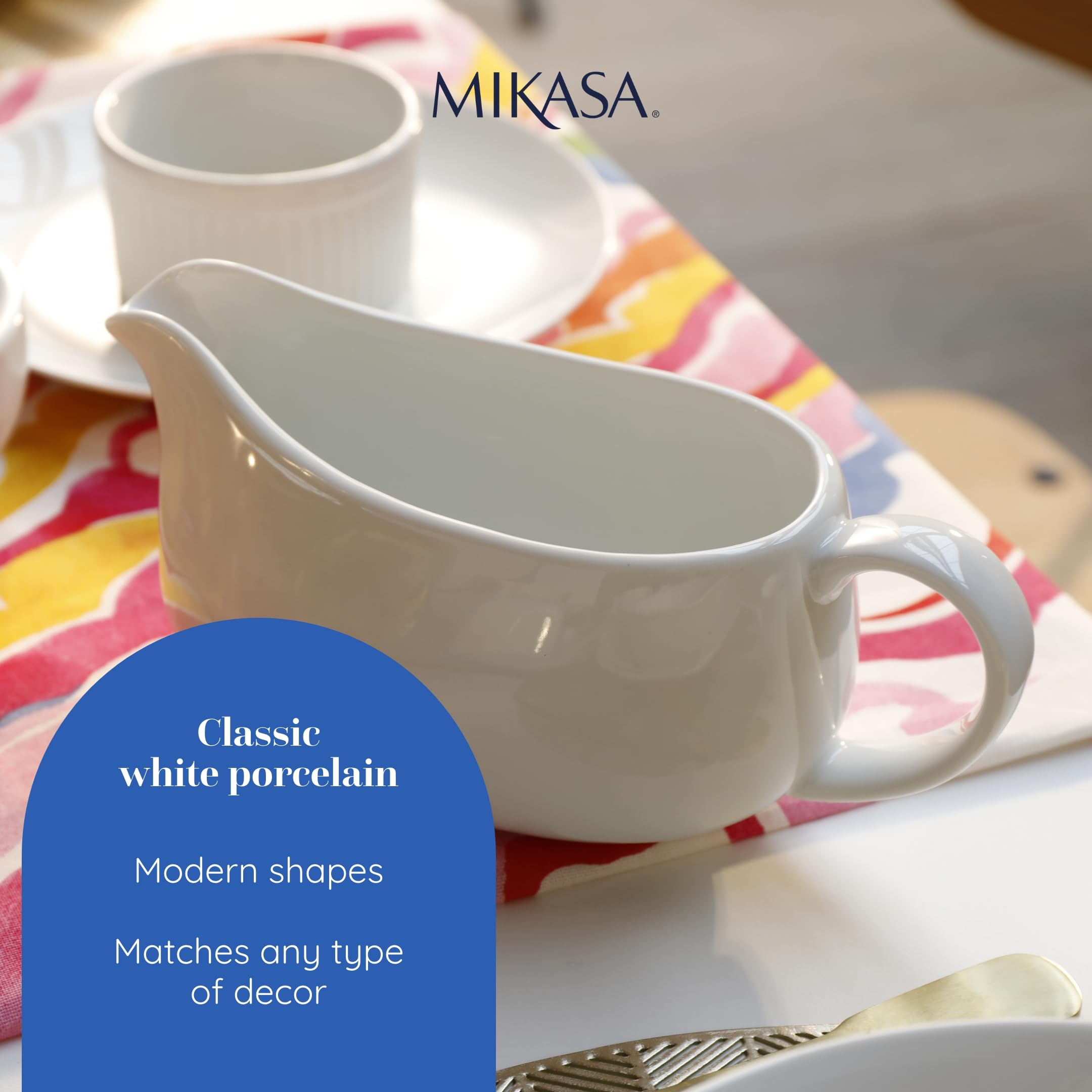 MIKASA Chalk Porcelain Gravy Boat - 700ml Capacity | Dishwasher Safe | 22cm Length 5