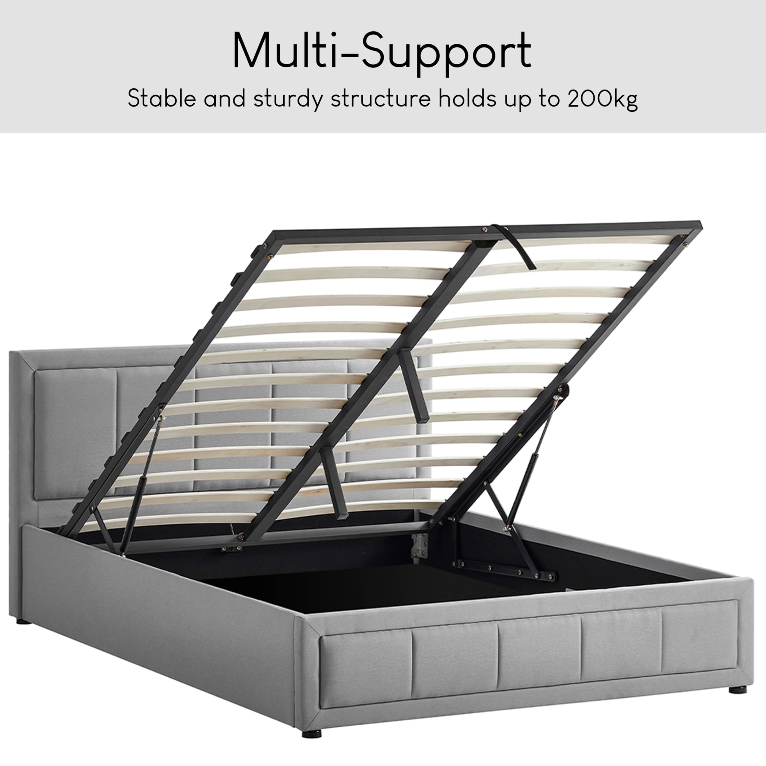 Vida Designs Vanita Double Fabric Bed Frame - Light Grey | Ottoman Storage | Linen Effect 4