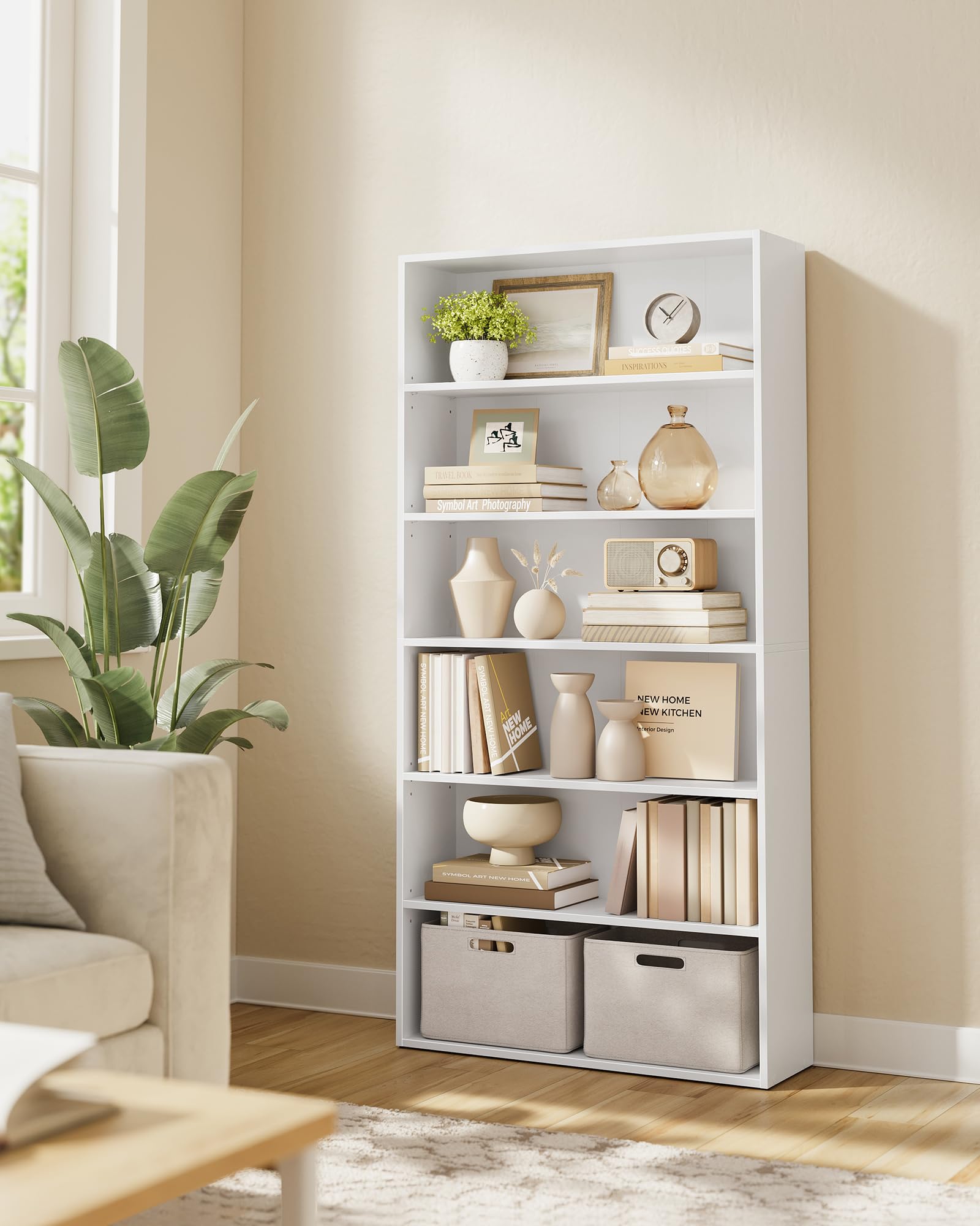 VASAGLE 6-Tier Bookcase - Open Storage Shelf | Cloud White | 24 x 80 x 160.7 cm 2