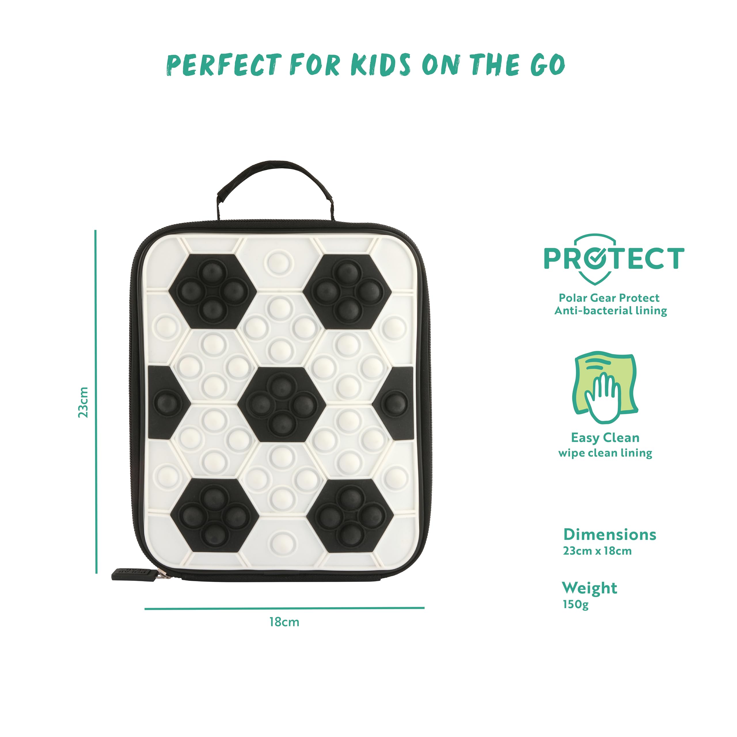Polar Gear Kids Football Sensory Pop It Lunch Bag - Insulated, Lightweight, Wipe-Clean Interior 2