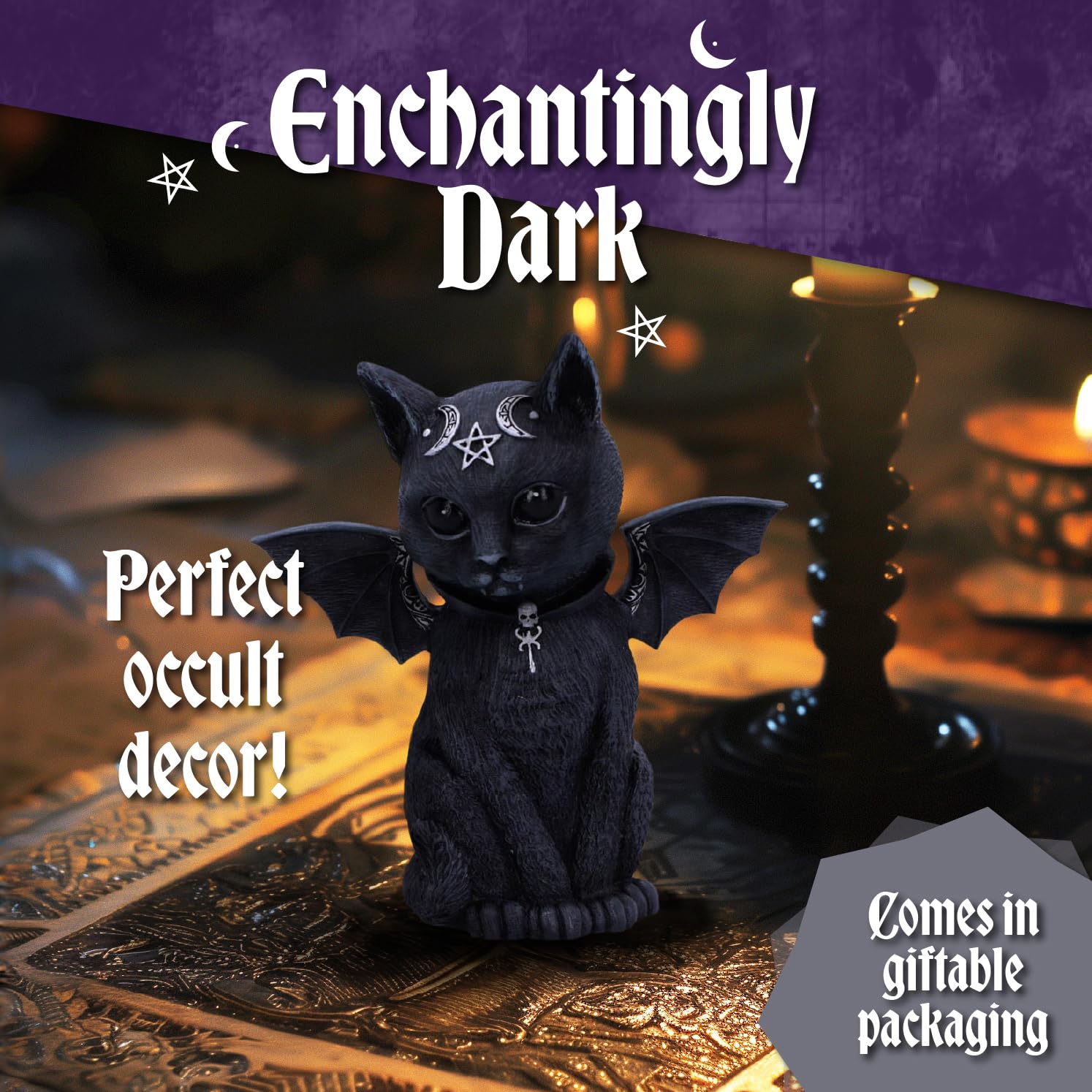 Nemesis Now Malpuss Winged Occult Cat Figurine - Polyresin, Black and Silver, 10cm 5