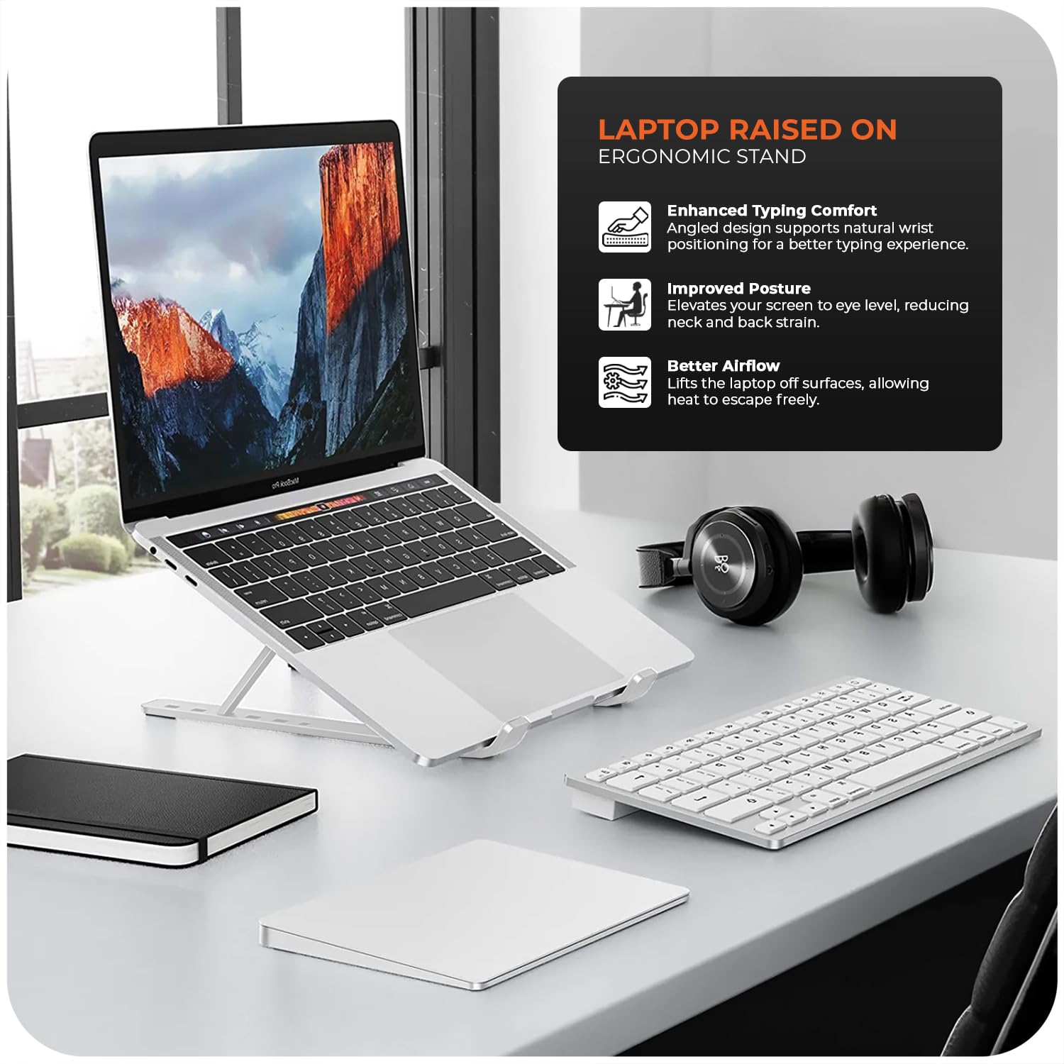 Roe Tenpo Laptop Stand for Desk - 6 Levels Height Adjustable Riser | Aluminum Alloy | Foldable 4