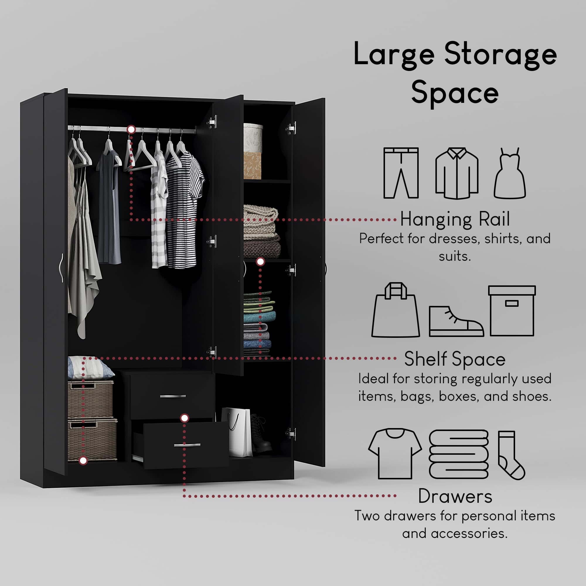 Vida Designs Riano Wardrobe - Engineered Wood Storage | H170 x W115.4 cm | Black 7