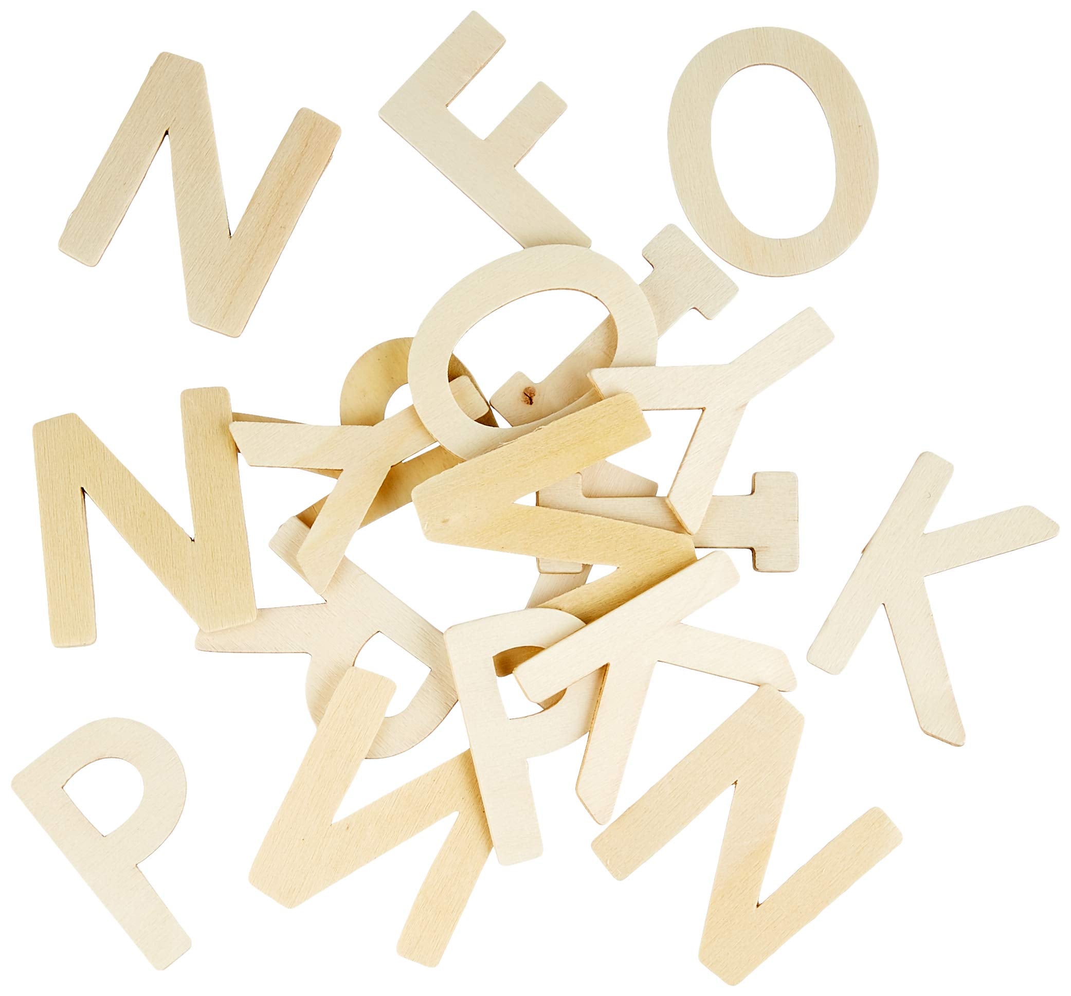 arkCRAFT Plain Wooden Alphabet Letters A-Z - 60 Pack Uppercase | 4-4.5cm Tall | 3mm Thick Wood 3