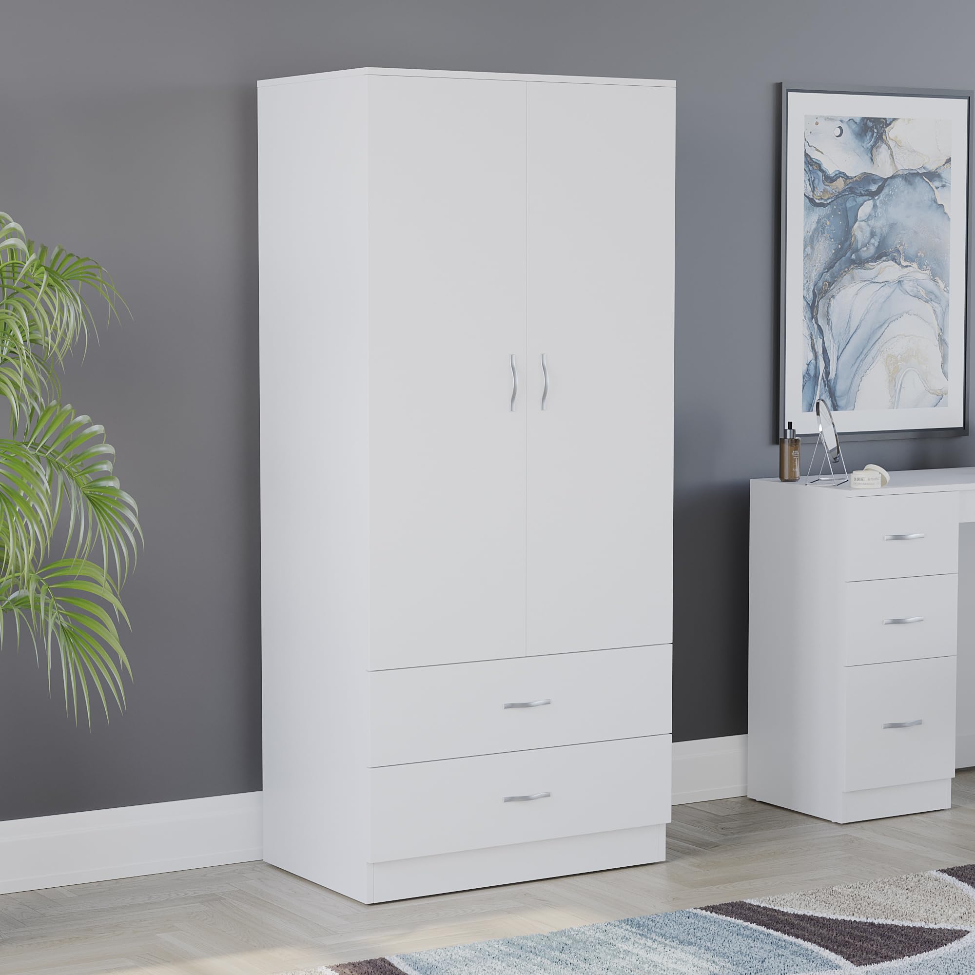 Vida Designs Riano 2 Door 2 Drawer Wardrobe - Engineered Wood, White Finish | H170 x W76 x D47 cm 1