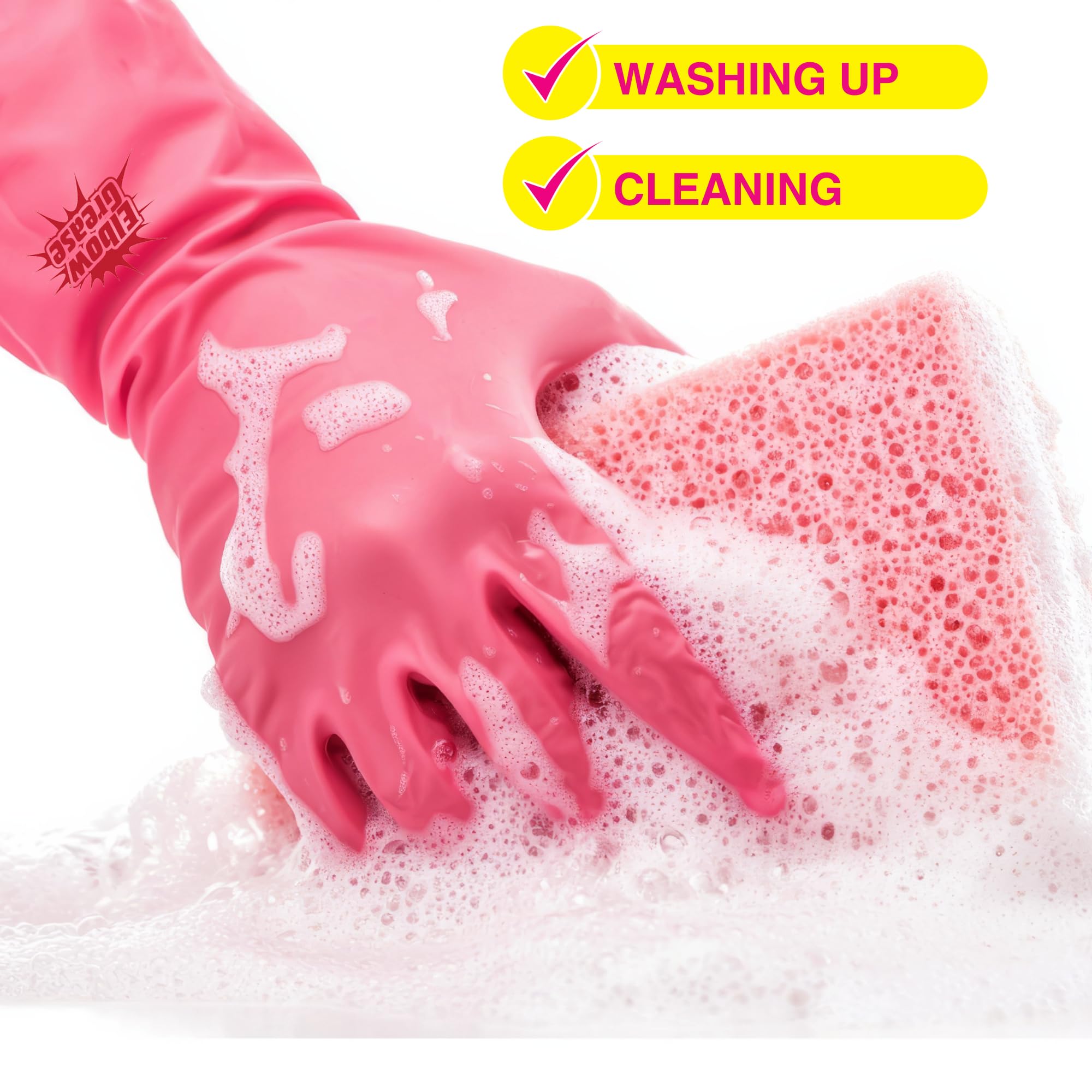 Elbow Grease Pink Rubber Gloves - Super Strong, Cotton Lined, Non-Slip Grip | Size M 5