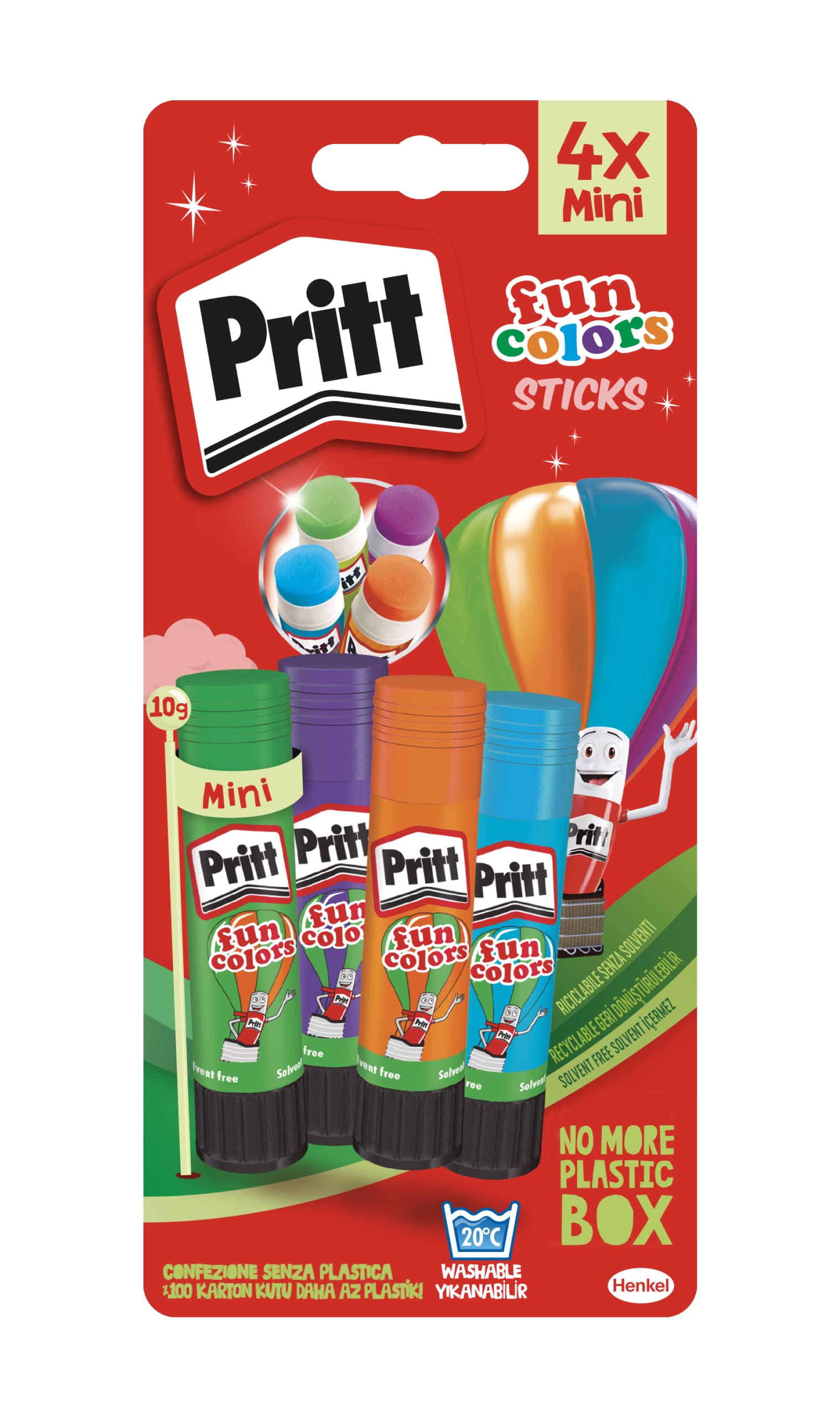 Pritt Coloured Glue Sticks - Pack of 4 (10g Each) | 97% Natural Ingredients | Washable