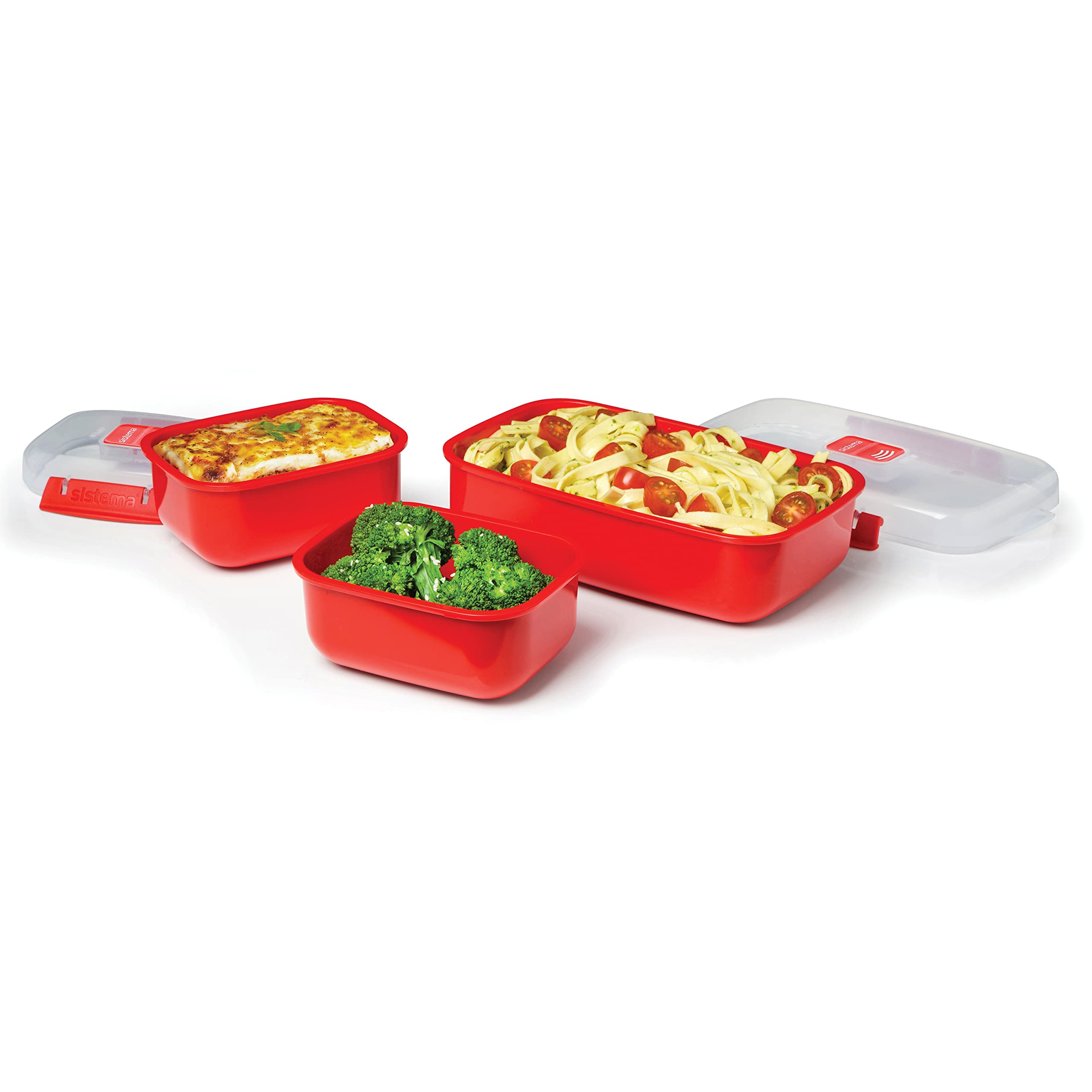 Sistema Heat and Eat Microwave Container Set - 3 Count (1.25 L, 525 ml) | BPA-Free, Red 9
