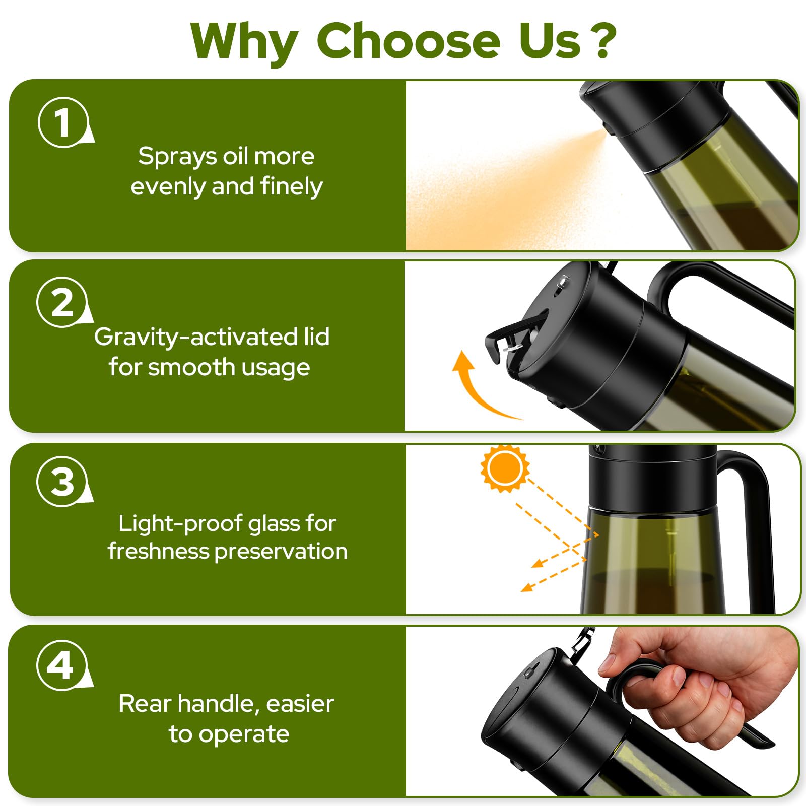 Euqvunn 2-in-1 Oil Spray Bottle with Basting Brush - 580ml Light-Proof Glass 6