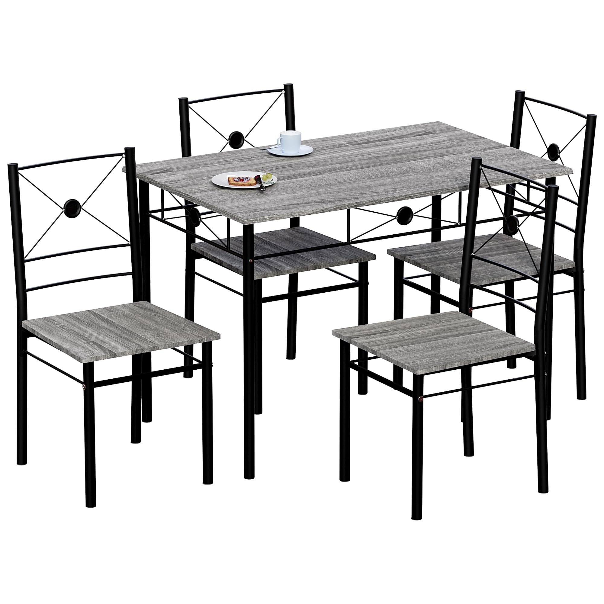 Vida Designs Roslyn 4 Seater Dining Set - Grey | Engineered Wood & Carbon Steel | 110cm Table