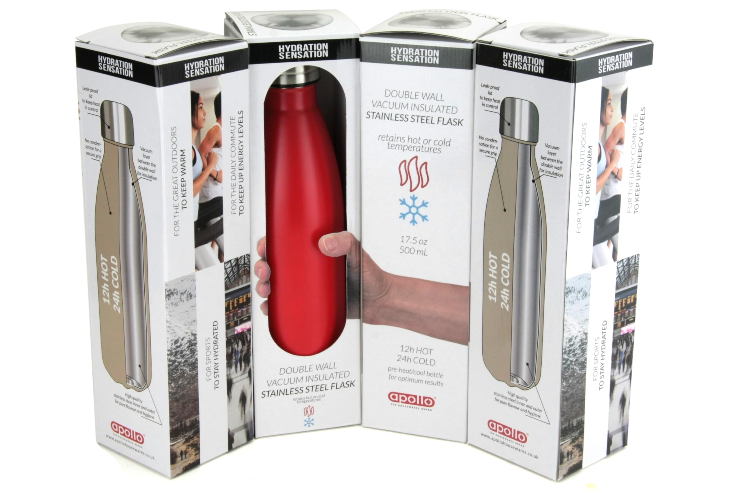 apollo THE HOUSEWARES BRAND Stainless Steel Flask - 500ml Capacity | Hot 12 Hrs, Cold 24 Hrs | Red 3